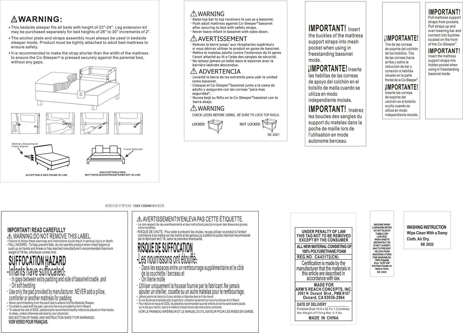 Arm-s Reach Mini 2-in-1 Co-Sleeper Bassinet. Grey