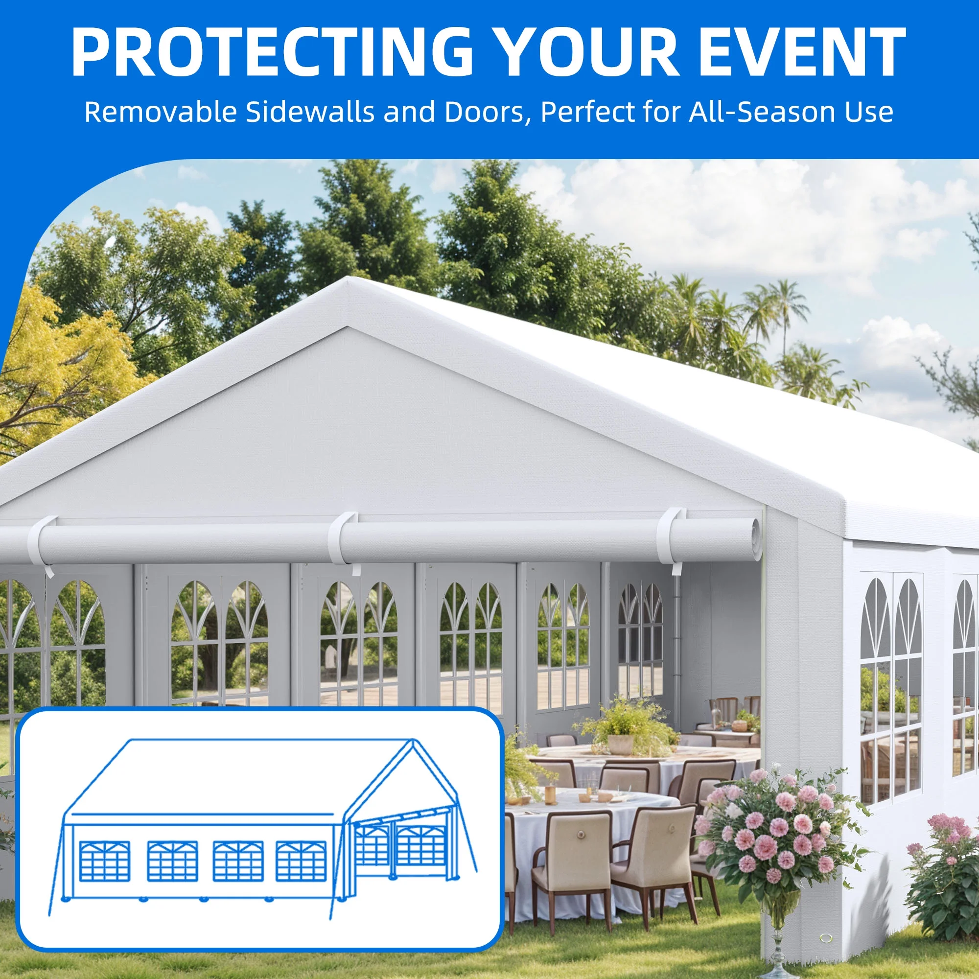 Dextrus 20' x 40' Heavy Duty Gazebo with Reinforced Triangular Column Outdoor Party Tent Canopy Event Shelters Upgraded Galvanized Carport with Removable Sidewall Windows for Commercial, Part