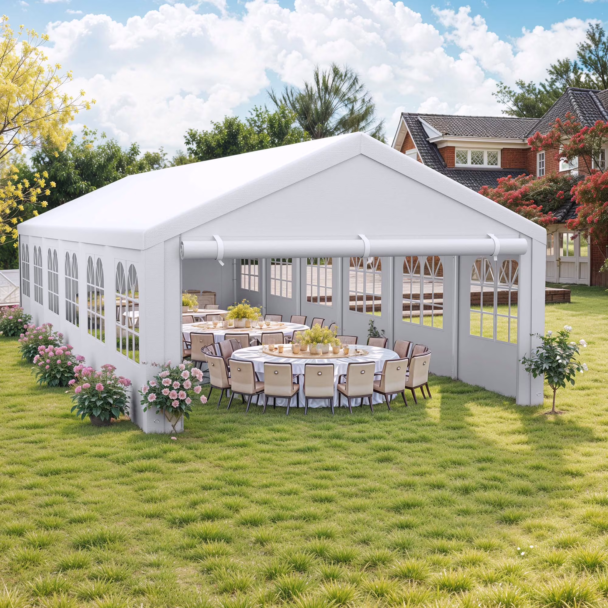Dextrus 20' x 40' Heavy Duty Gazebo with Reinforced Triangular Column Outdoor Party Tent Canopy Event Shelters Upgraded Galvanized Carport with Removable Sidewall Windows for Commercial, Part