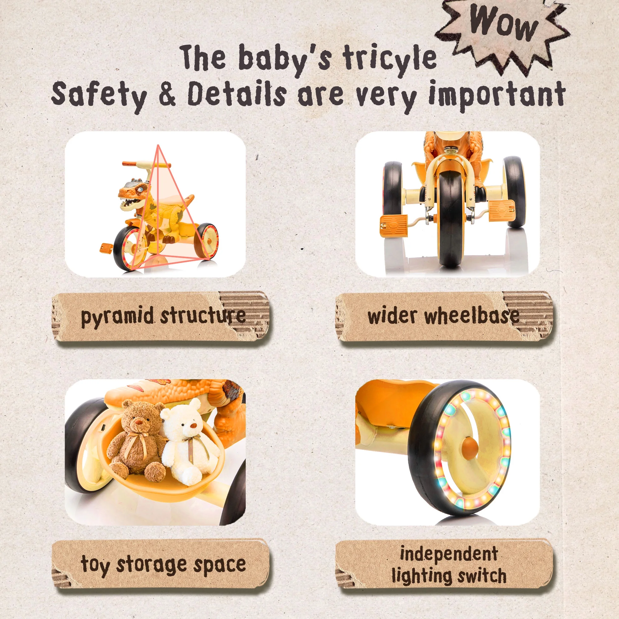 Xuanlur Kids Ride on Dinosaur Tricycle, Toddlers Kid Trike with Wide Flash Wheels, Anti-Slip Pedals, Rear Basket, Music & LED Lights, Toddler Bike Toys Gift for 3-6 Year Old Boys & Girls (Green)