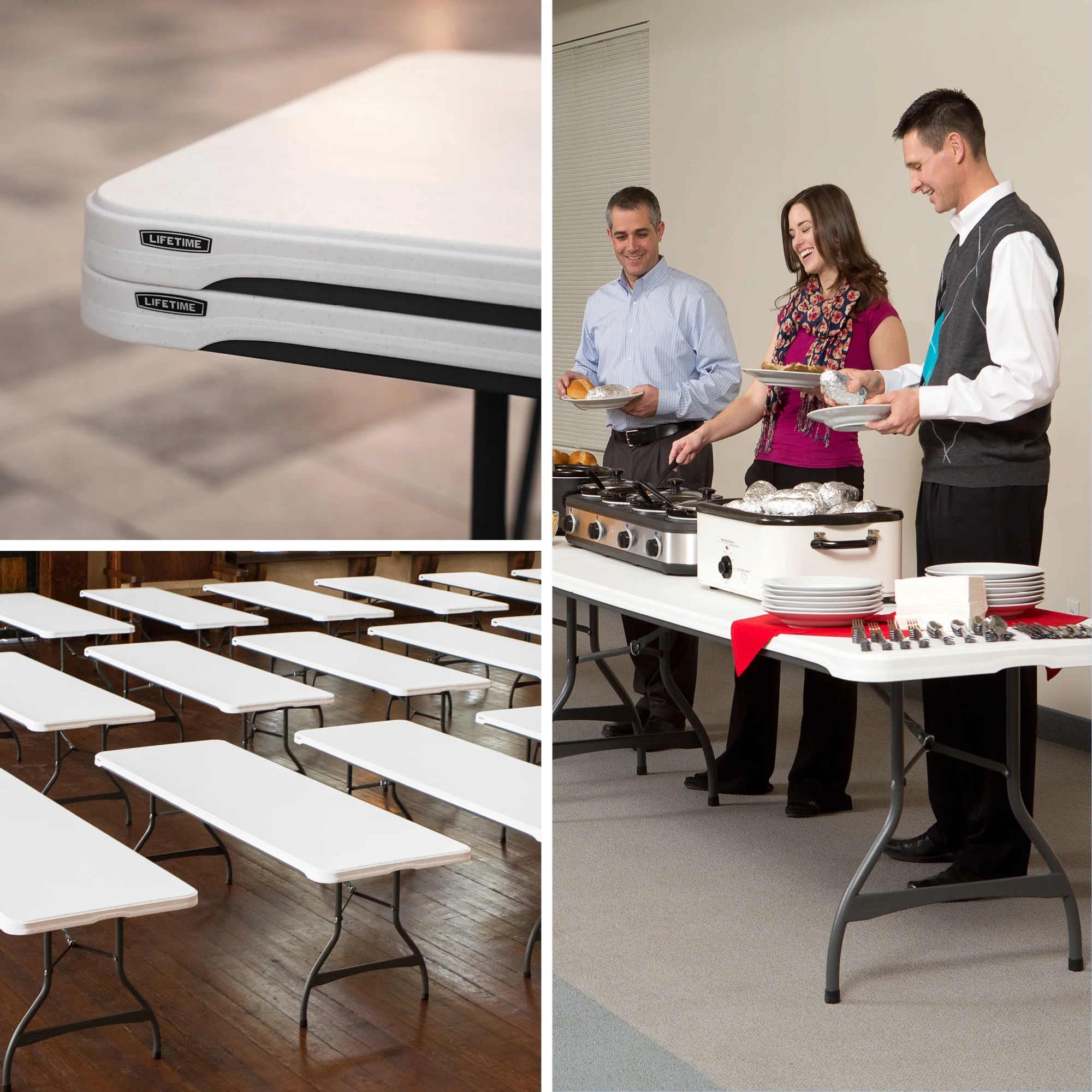 Lifetime (4) 8-Foot Rectangle Stacking Tables and (32) Chairs Combo Indoor/Outdoor Commercial Grade, White Granite (80410)