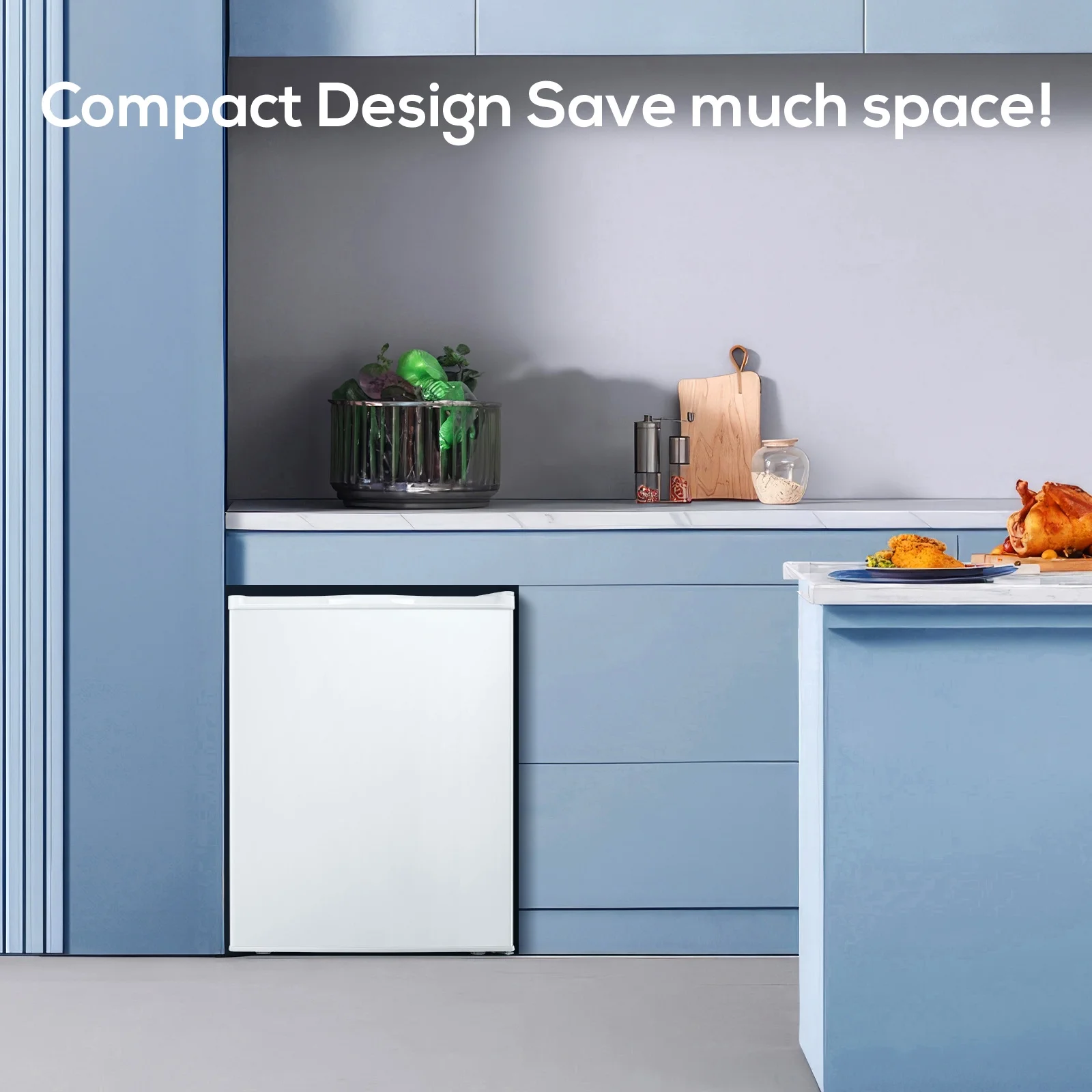 Auseo Mini Freezer Countertop, Energy Saving 2.6 Cu.ft, Single Door Compact Upright Freezer with Reversible Door for Home/Office/Kitchen-White