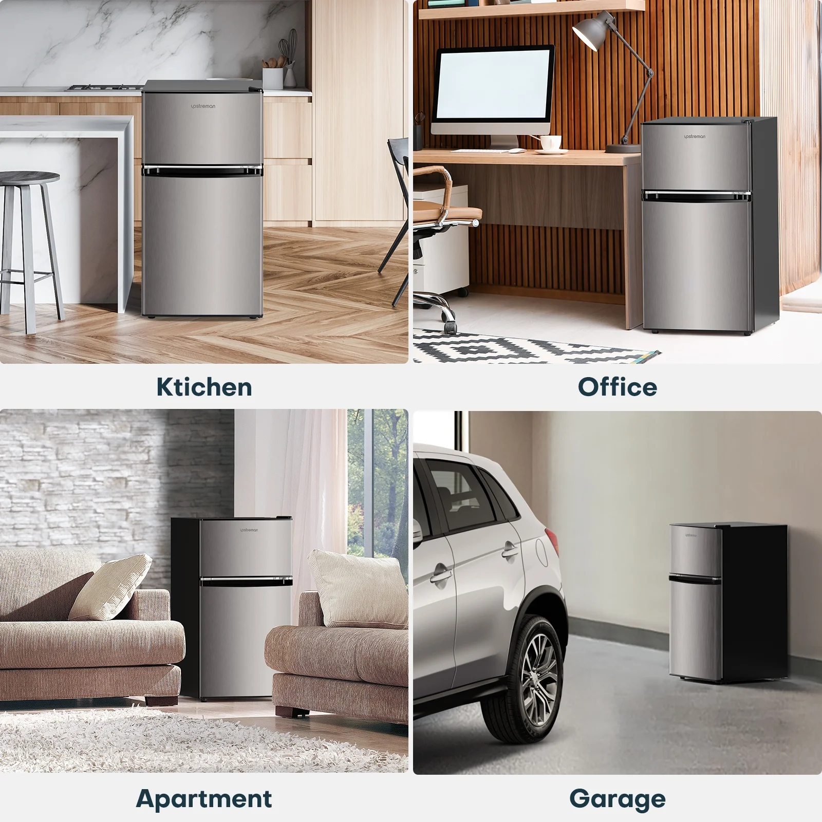 Upstreman 3.2 Cu.Ft Mini Fridge with Top Freezer, 2 Door Small Compact Refrigerator, Energy Saving, Adjustable Thermostat, Adjustable Legs, for Apartment Office Dorm Bedroom Garage RV, BD321 Black