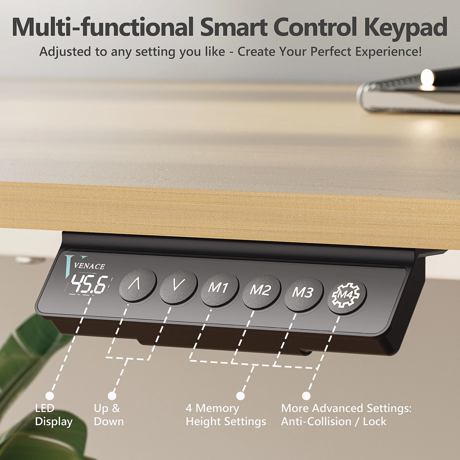 VVENACE Electric Standing Desk Height Adjustable Desk 48 inch 4 Memory Height Ergonomic Sit Stand up Desk for Home Office, White, 2 Split Boards