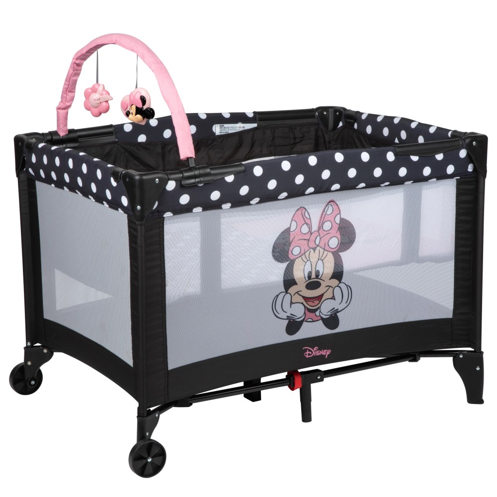 Disney Baby 3D Ultra Baby Play Yard with Bassinet and Toy Bar. Peeking Minnie