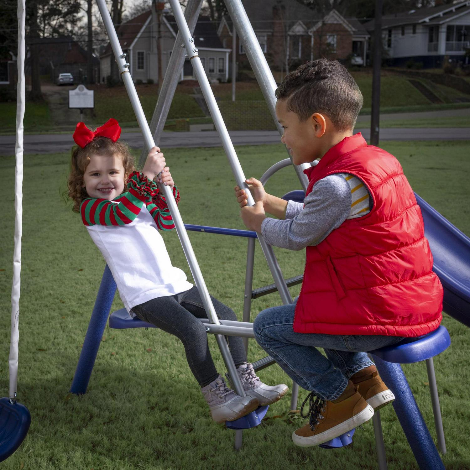 XDP Recreation Fun All-Mighty Metal Swing Set with Super Disc Swing. Stand R Swing. Glider. & Slide