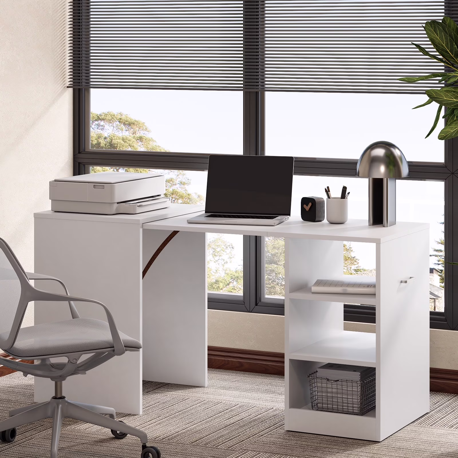 Tarnorci foldable desk Home Office compact desk with 3 Layer Storage Rack