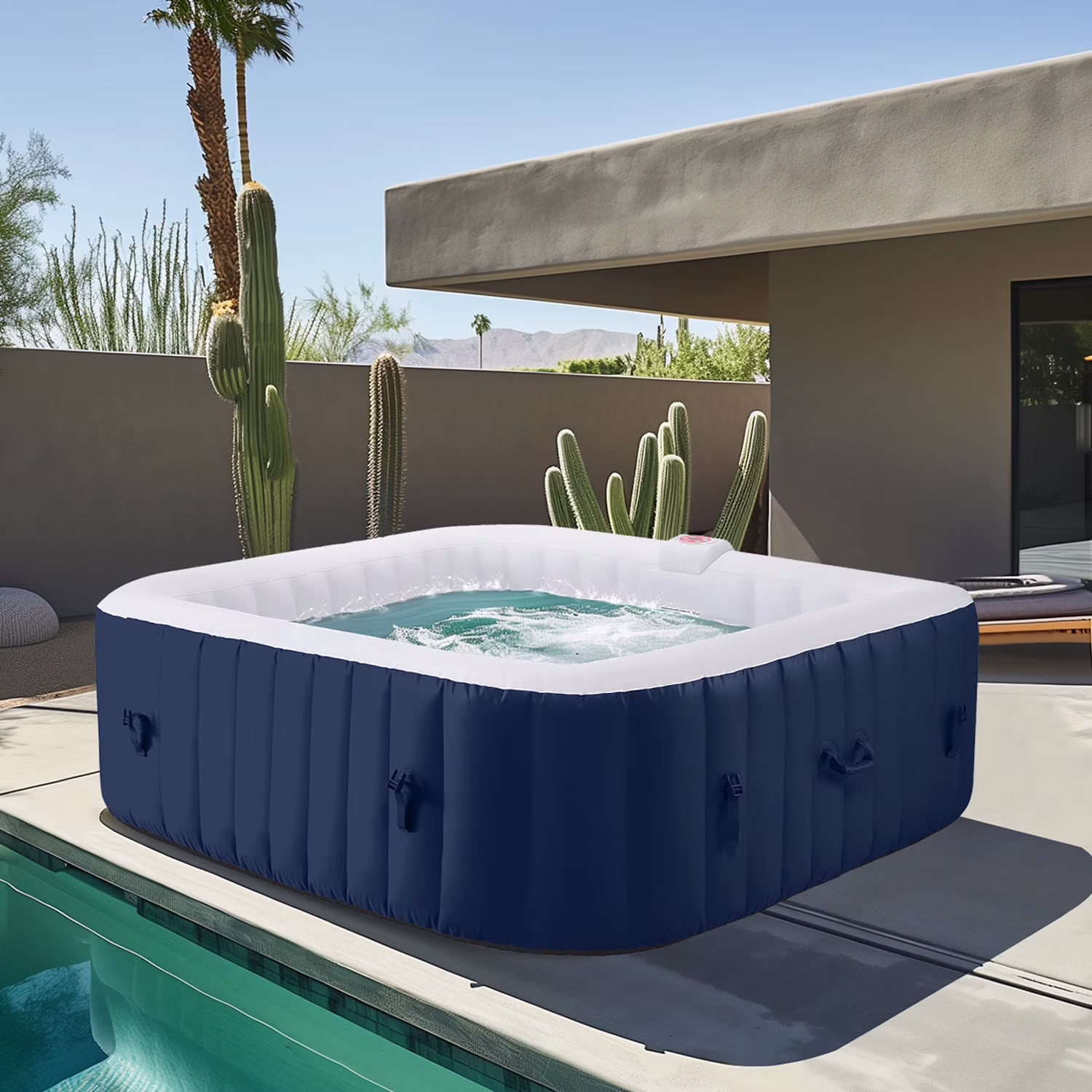 Hot Tub for 4-6 Person, Seizeen Outdoor Patio Large Inflatable Hot Tub Home SPA, with 130pcs Massage Jets, 910L, 4 Filters, 2 Cup Holders, Lockable Cover, Storage Bag, Max 104�H, 73in, Navy