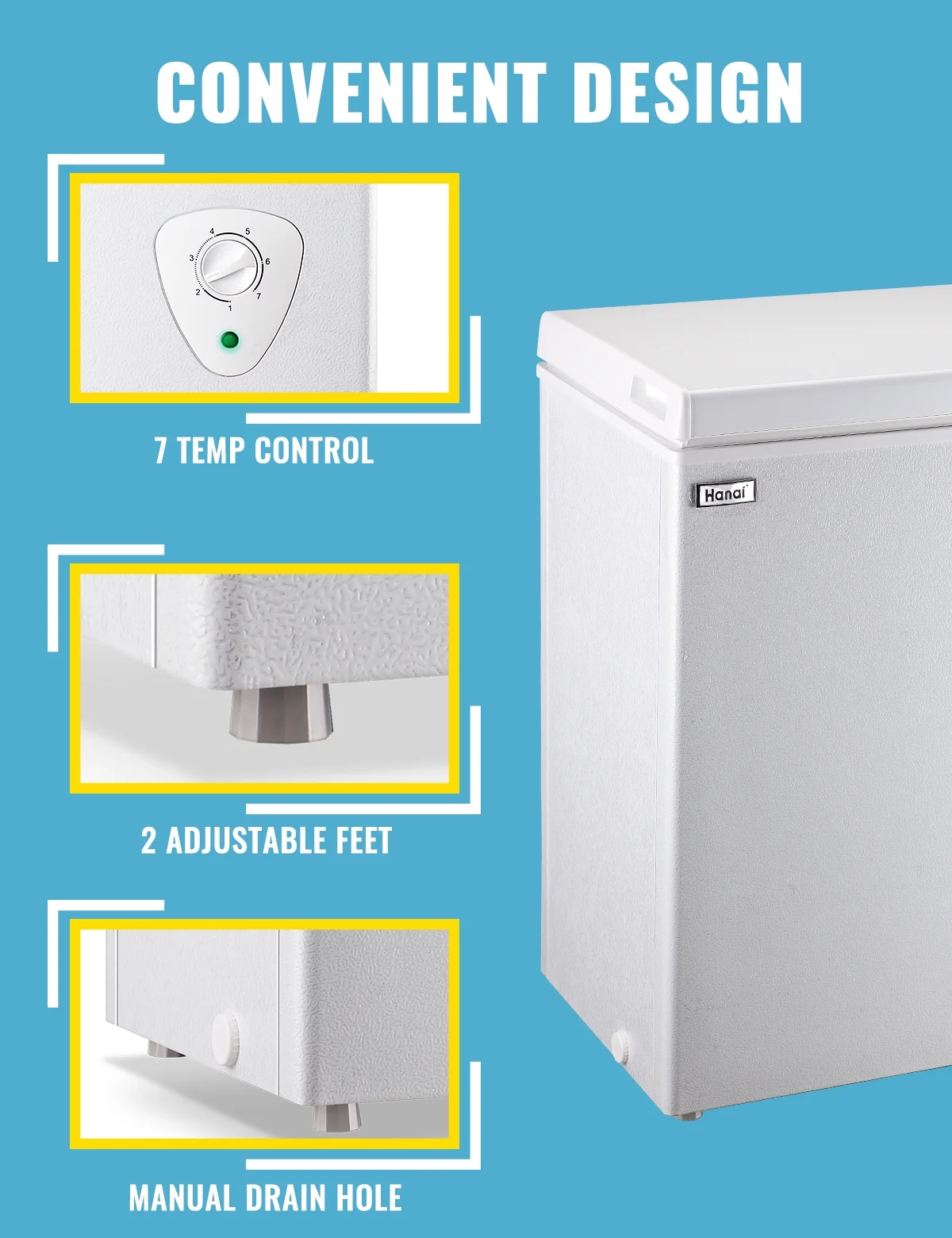 WANAI 3.5 Cu.ft Chest Freezer Small Deep Freeze with 7 Gears Temp Control Office Dorm Kitchen White