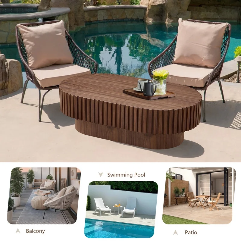 FFH 43.7 inch Oval Coffee Table for Living Room,Handcraft Rustic Corner Coffee Table Nature Wood Relief Sturdy Pedestal for Apartmen,Side Table Centre Table,Nature Wood