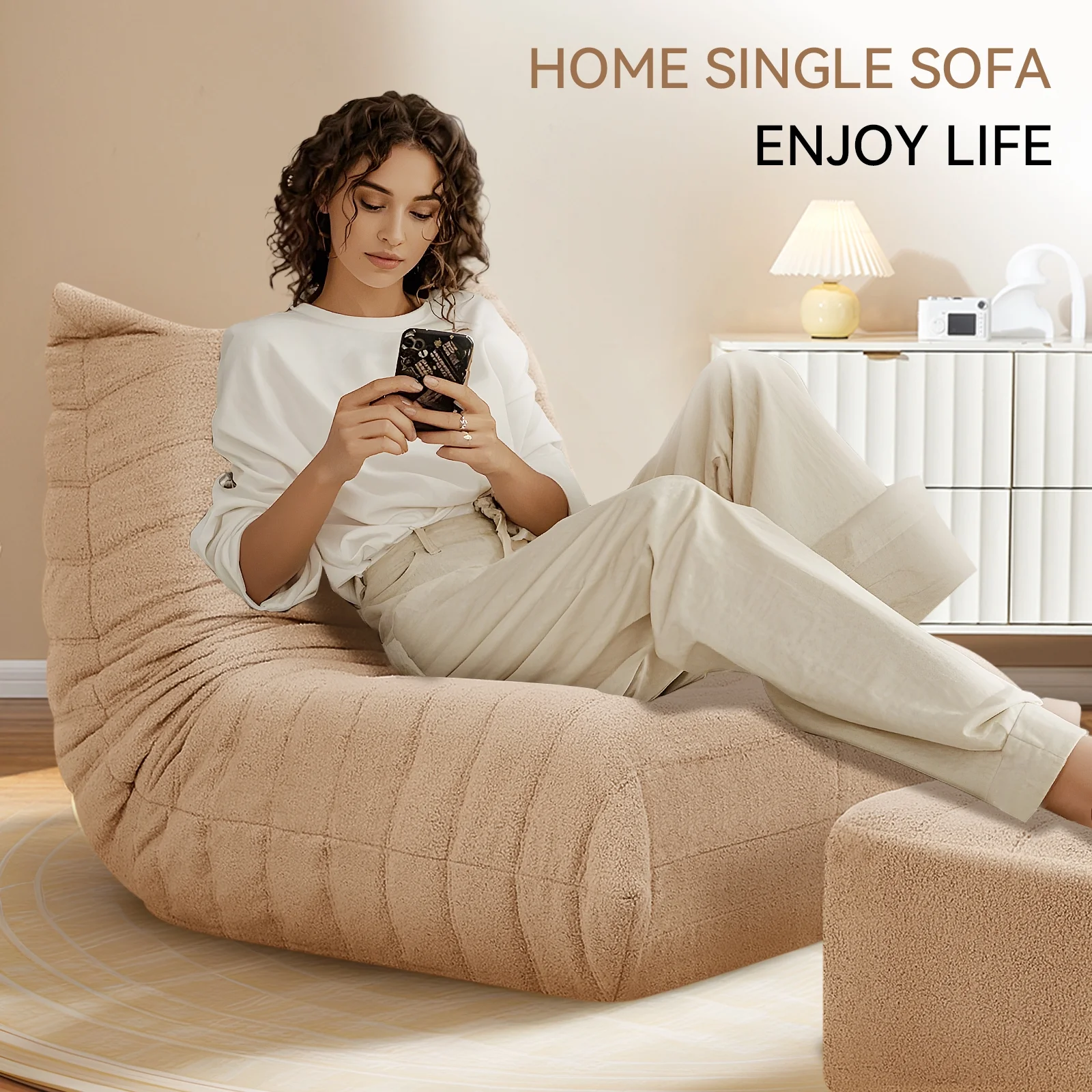 VFD Bean Bag Chairs for Adults, Beanbag Chair with Ottoman Lounge Sofa Memory Foam Comfy Reading Chair for Bedroom & Living Room, Lazy Floor Sofa Couch