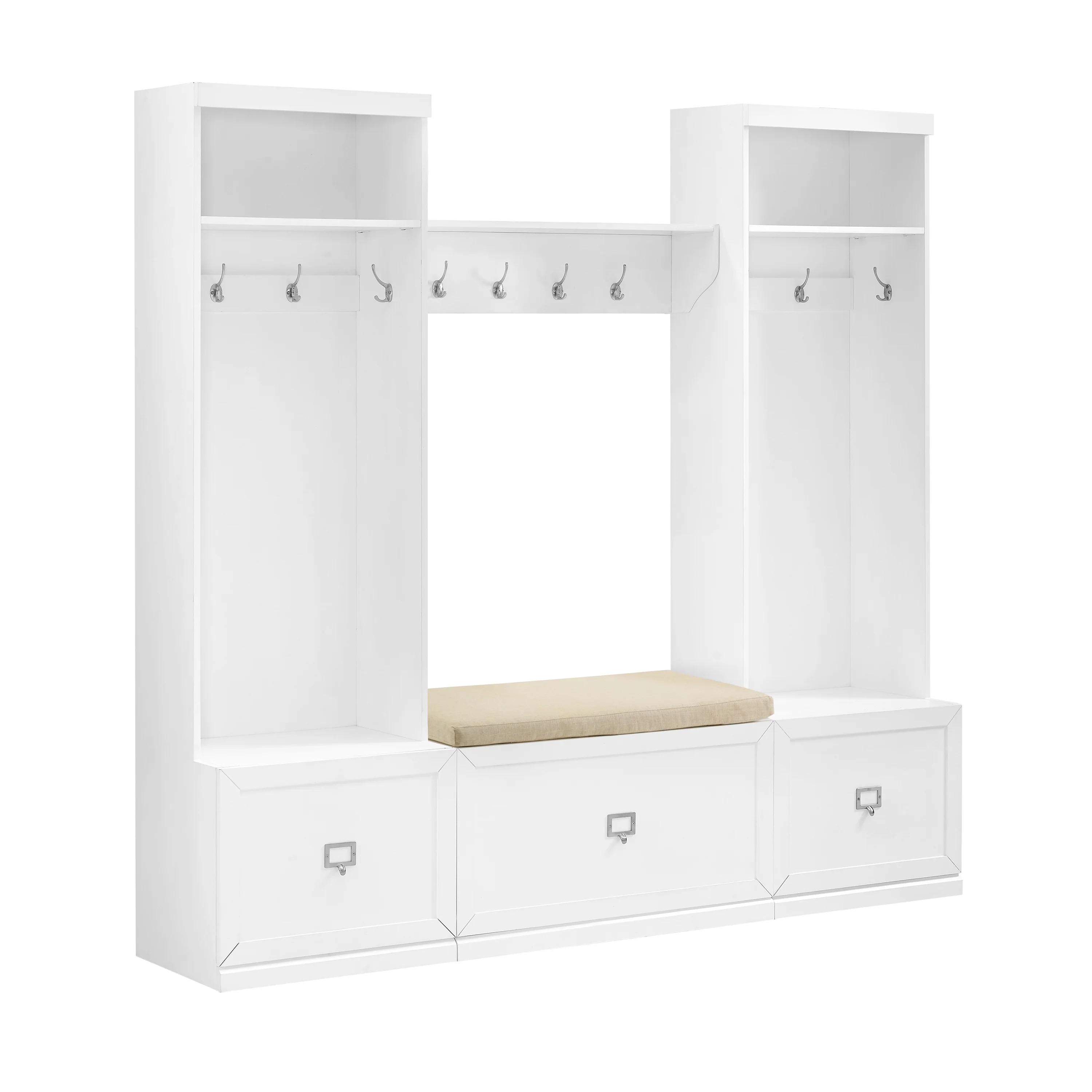 Crosley Furniture Harper 4Pc Entryway Set White - Bench, Shelf, & 2 Hall Trees