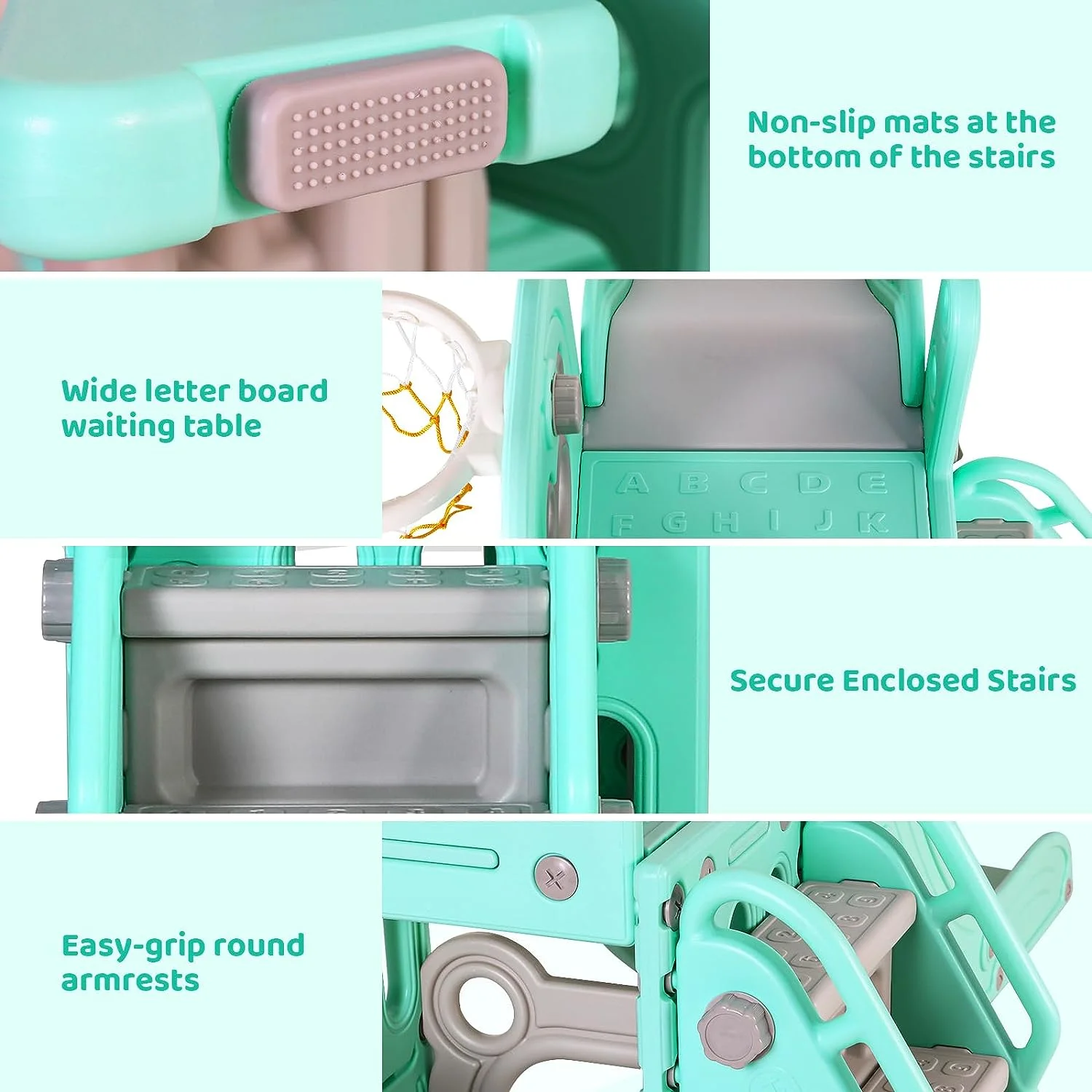 Arlopu Sturdy Toddler Slide with Basketball Hoop Plastic Kids Slide Climber with Anti-Slip Steps Indoor Outdoor Children Toy Playground