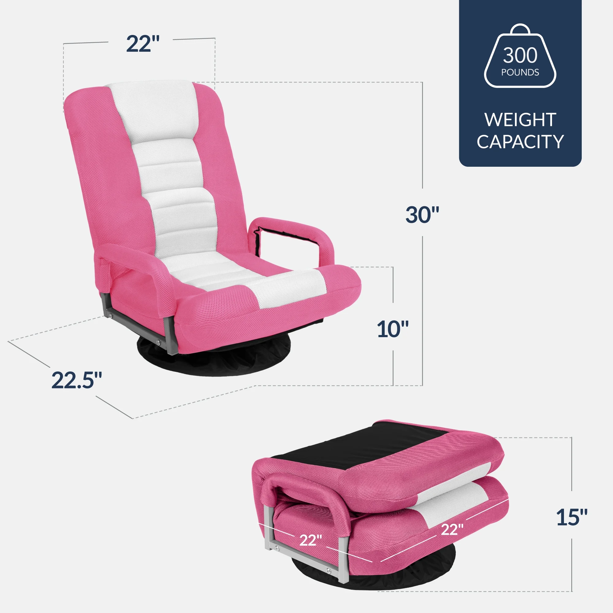 Best Choice Products 360-Degree Swivel Gaming Floor Chair w/ Armrest Handles, Foldable Adjustable Backrest - Black/Red