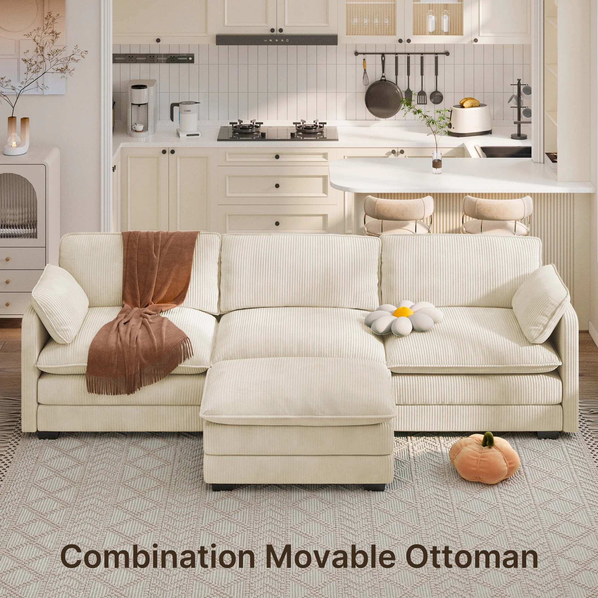 Lofka 110�� Modular Sectional Sofa Bed with Double Layer Cushions and Movable Ottoman, Modern Comfy Cloud Couch for Living Room, DIY Combination, Green