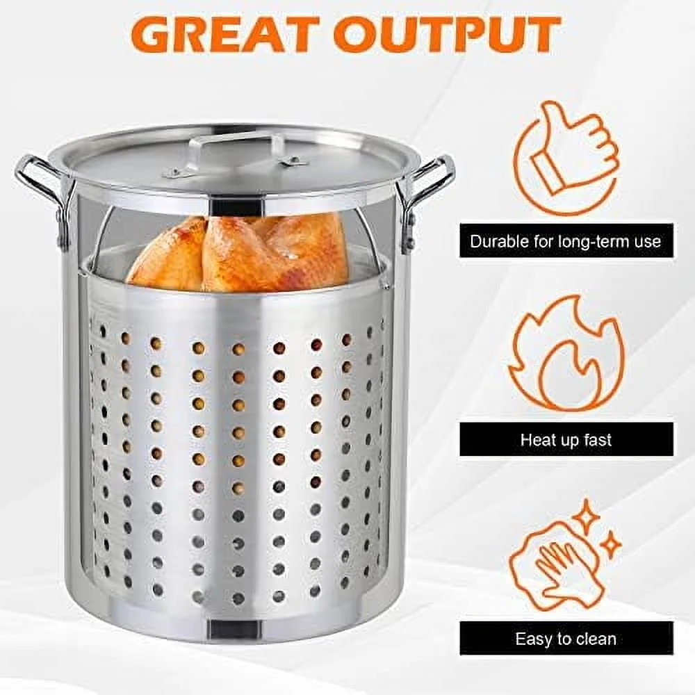 30QT Turkey Fryer with Basket and Propane Gas Burner Set, Seafood Boil Pot, Crawfish Boiler, Aluminum Turkey Deep Fryer with Basket and Burner for Outdoor Cooking, For Boiling and Frying