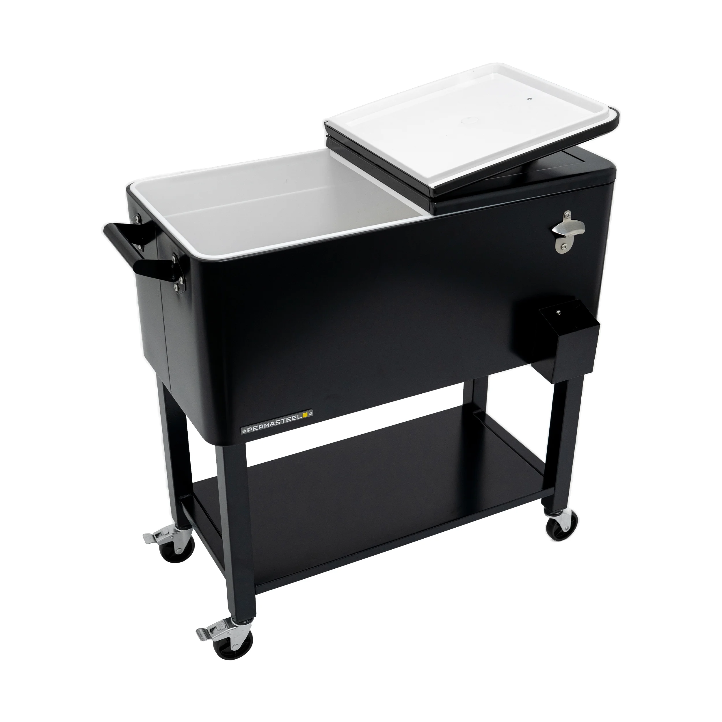 Permasteel 80-Qt Outdoor Steel Patio Cooler with Removable Basin, Rolling Cooler with Wheels, Teal Green