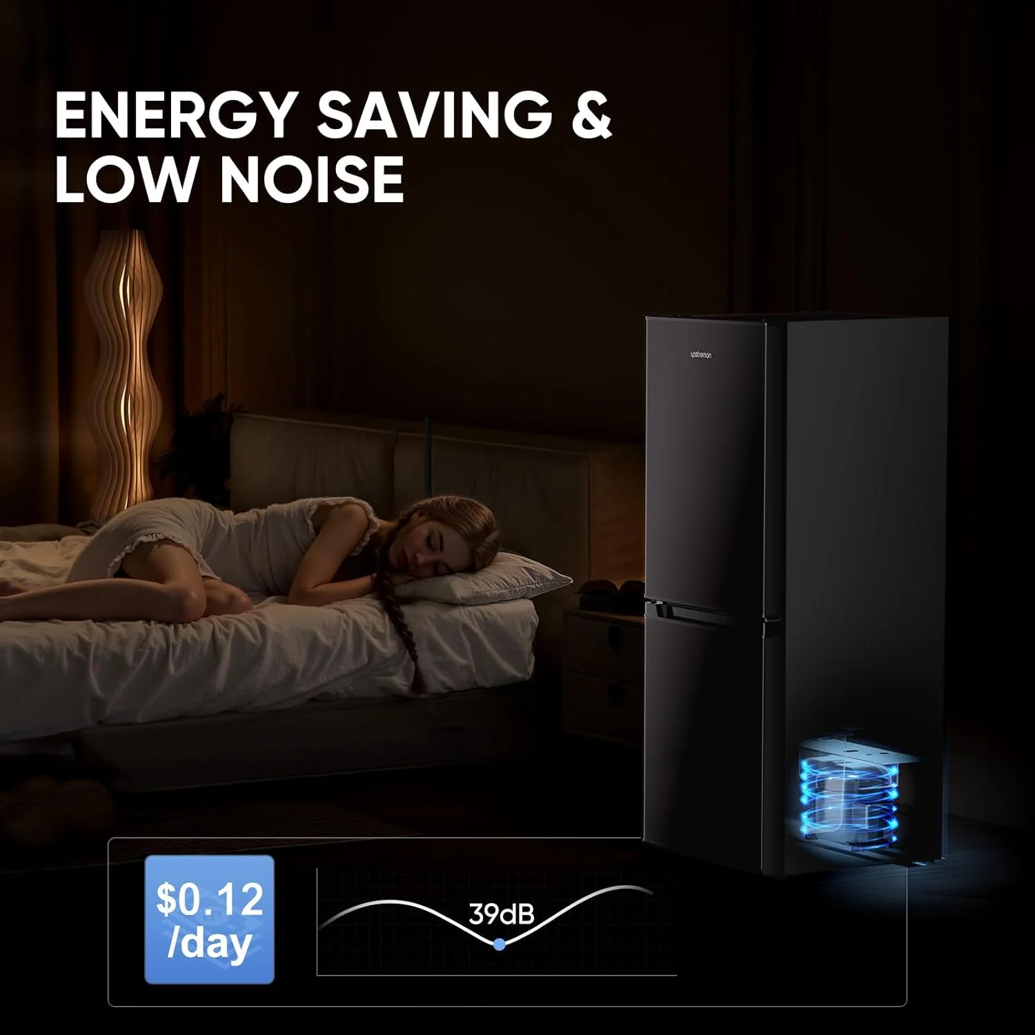 Upstreman 4.0 Cu.Ft Mini Fridge with Bottom Freezer, 2 Door Small Refrigerator with Adjustable Thermostat and Removable Glass Shelves for Bedroom, Dorm, Office, Apartment, Black BM40