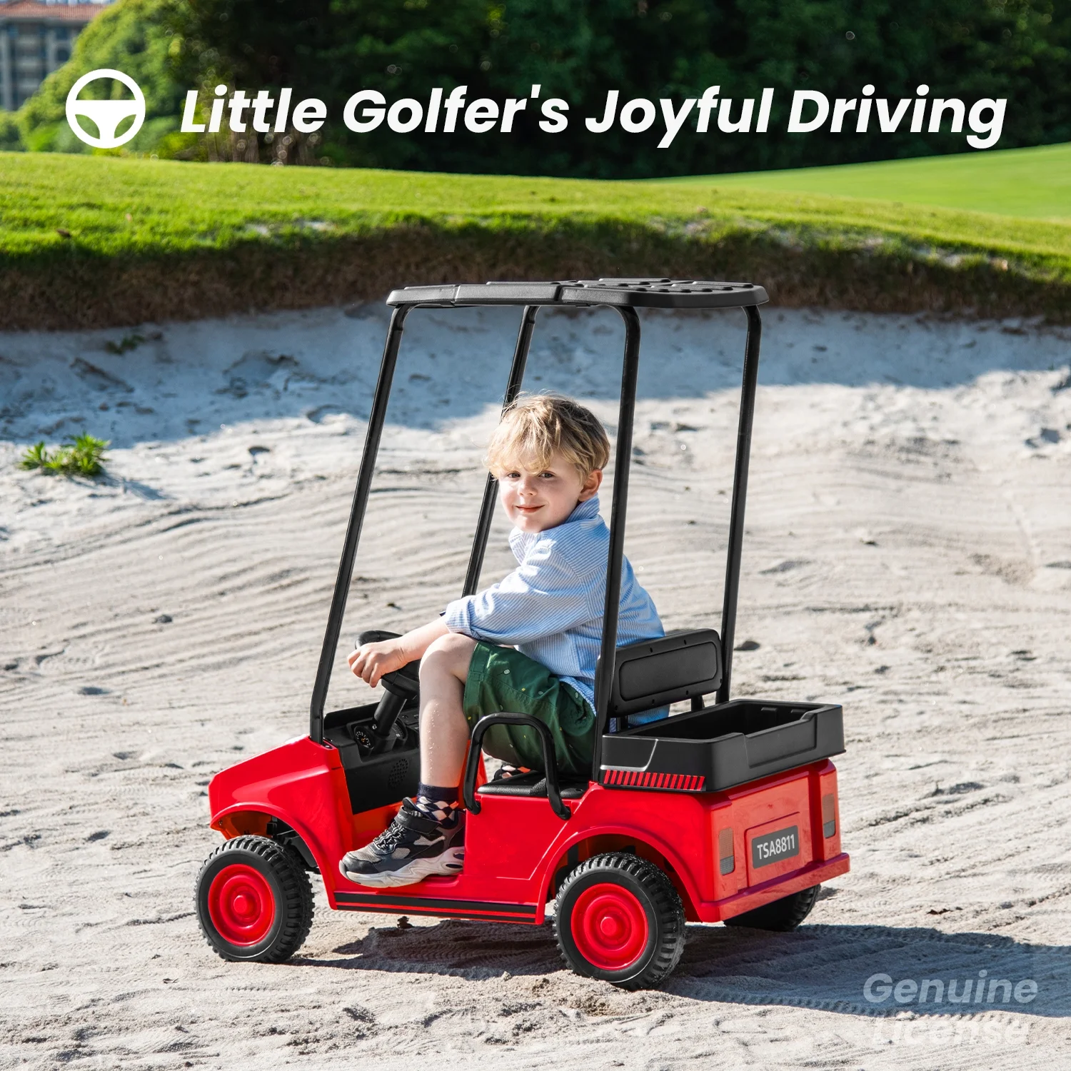 Track Seven 24V Ride on Car, Electric Golf Cart with Ceiling, Ride on Truck with Remote Control, Music, Rear Storage Box, Electric Car for Boys Girls Age 3+, 18.5