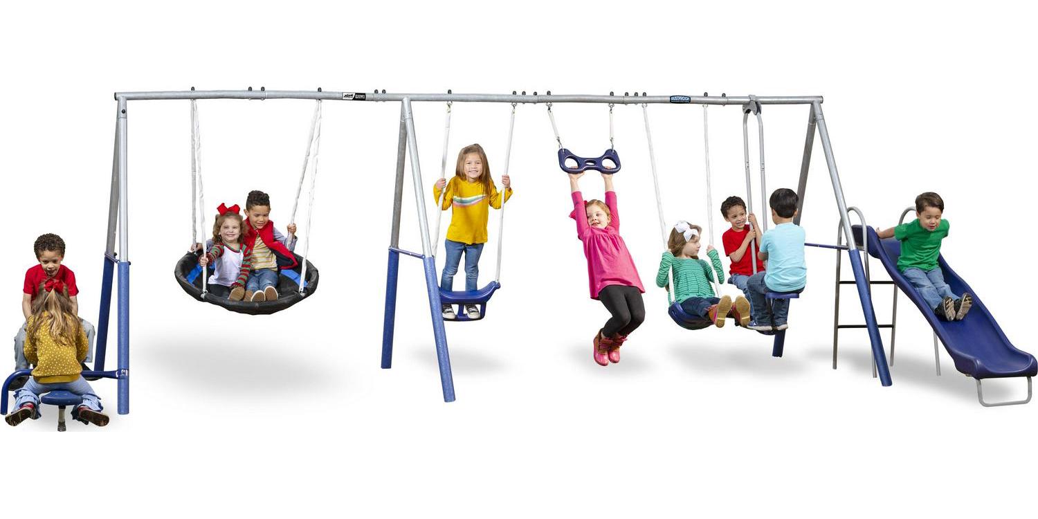 XDP Recreation Fun All-Mighty Metal Swing Set with Super Disc Swing. Stand R Swing. Glider. & Slide