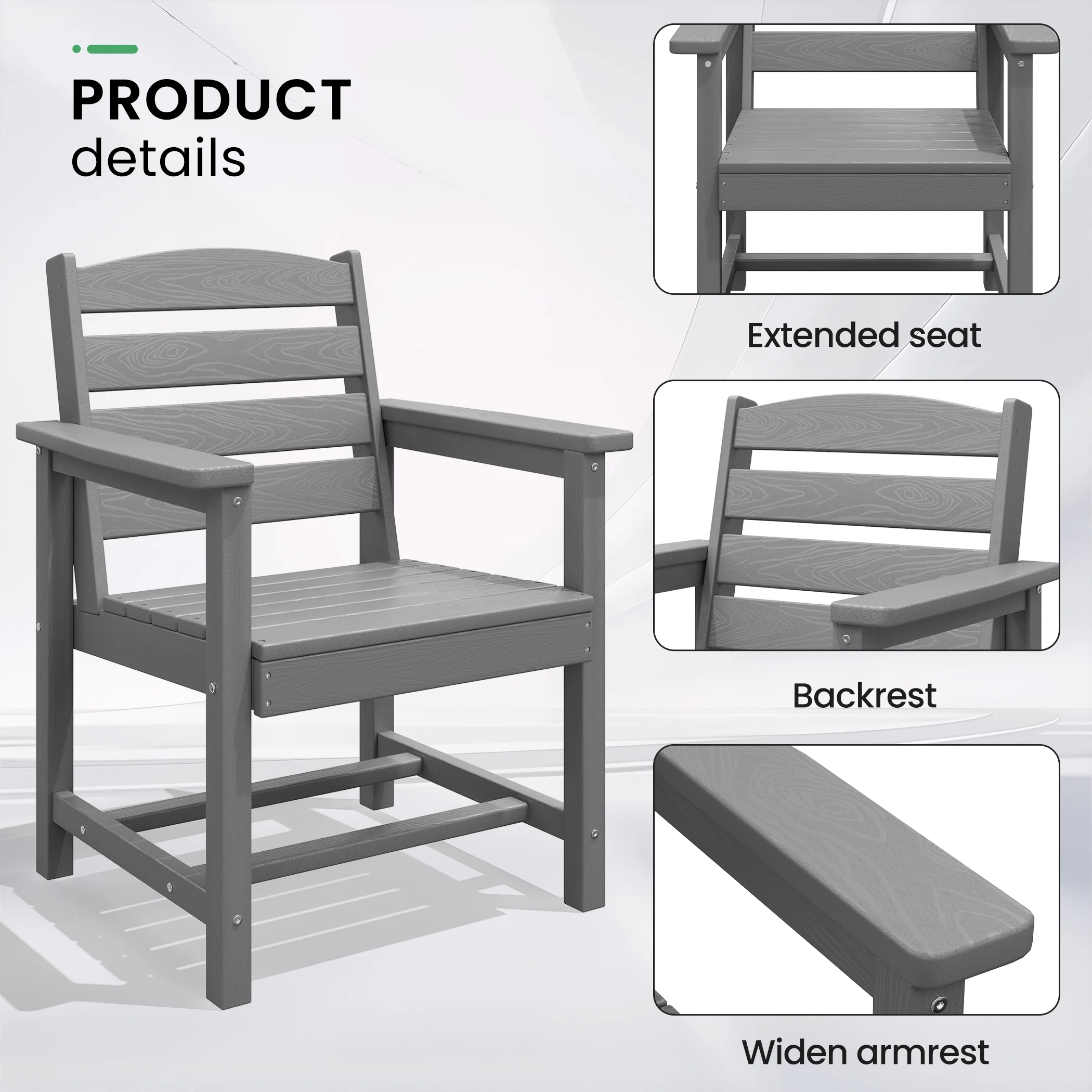 SERWALL Outdoor HDPE Dining Table Set, 7-Piece Outdoor Dining Table Sets with Umbrella Hole, Grey