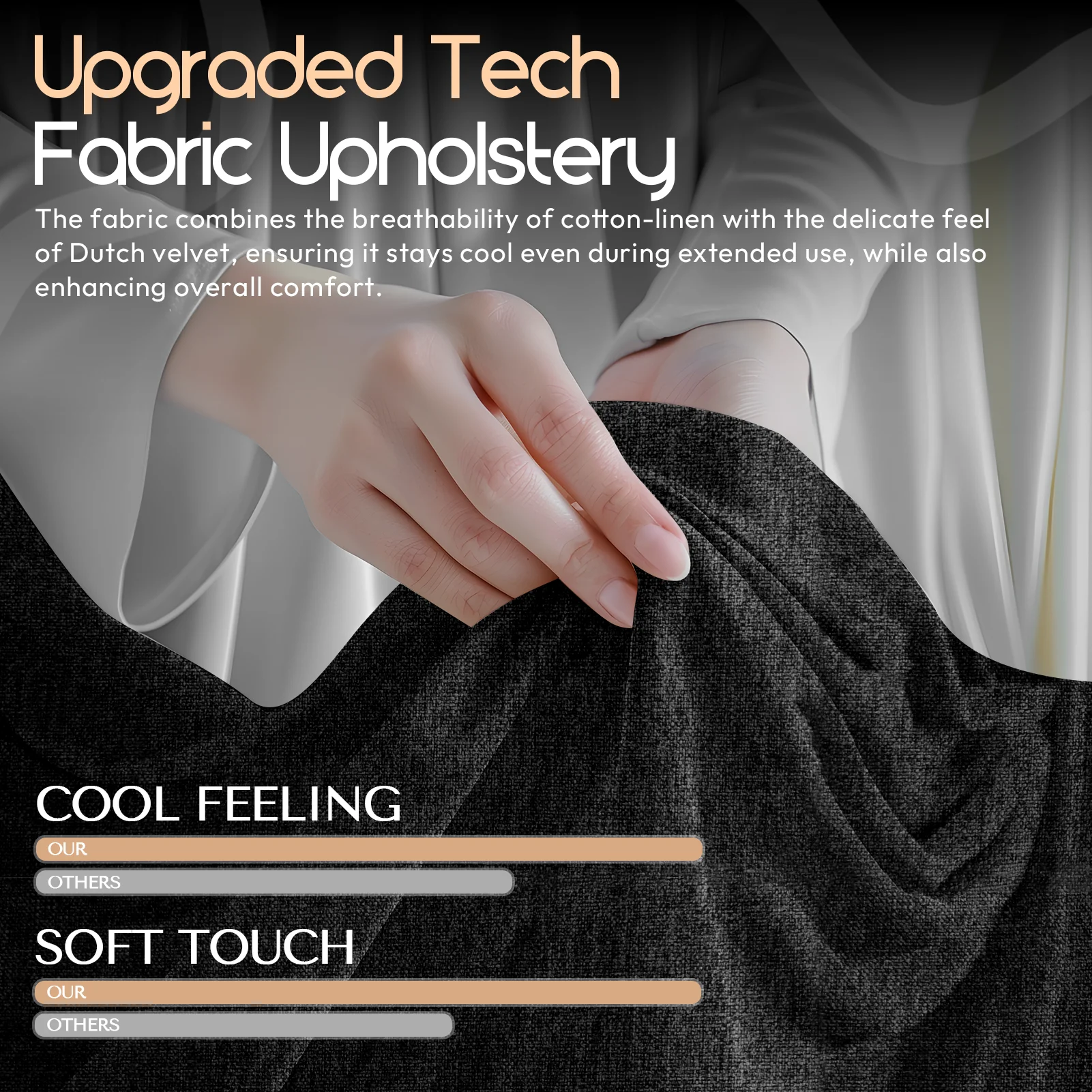 GOOSEA Fabric Gaming Chair with Pocket Spring Cushion, Breathable Computer Chair with Massage Lumbar Support and Footrest, High Back Office Chair for Adults, 300lbs, Grey