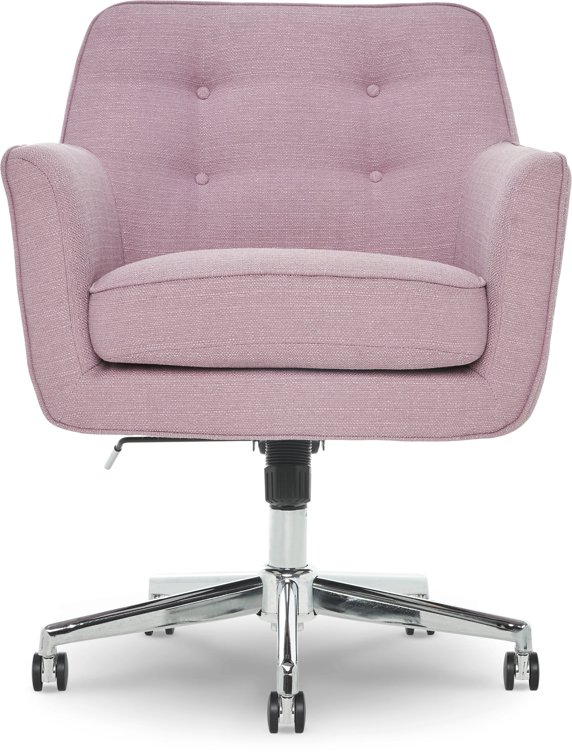Serta Ashland Office Desk Chair, Button Tufted Mid-Back, Memory Foam Cushion, Chrome Swivel Base, Lilac Twill Fabric
