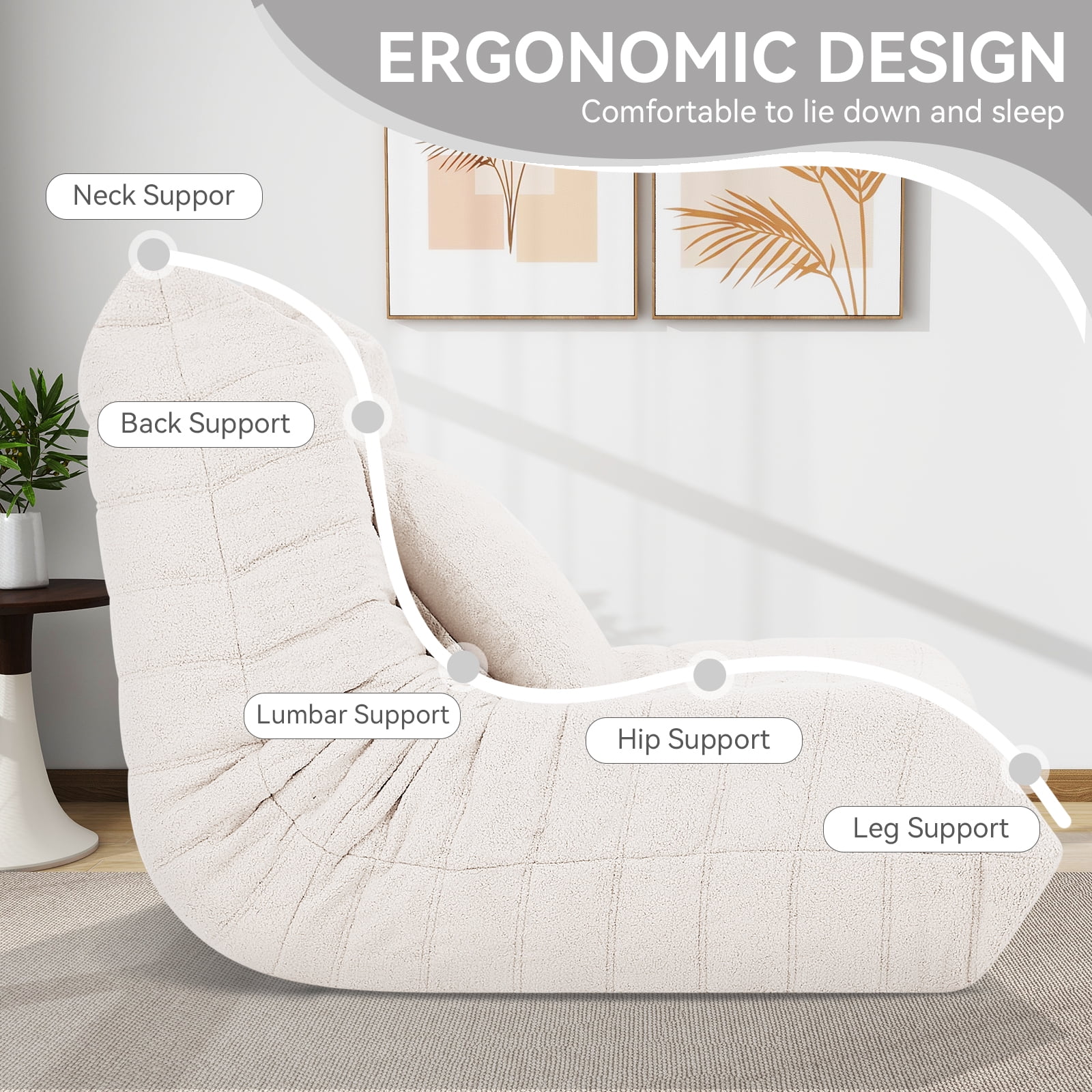 VFD Bean Bag Chairs for Adults, Beanbag Chair with Ottoman Lounge Sofa Memory Foam Comfy Reading Chair for Bedroom & Living Room, Lazy Floor Sofa Couch