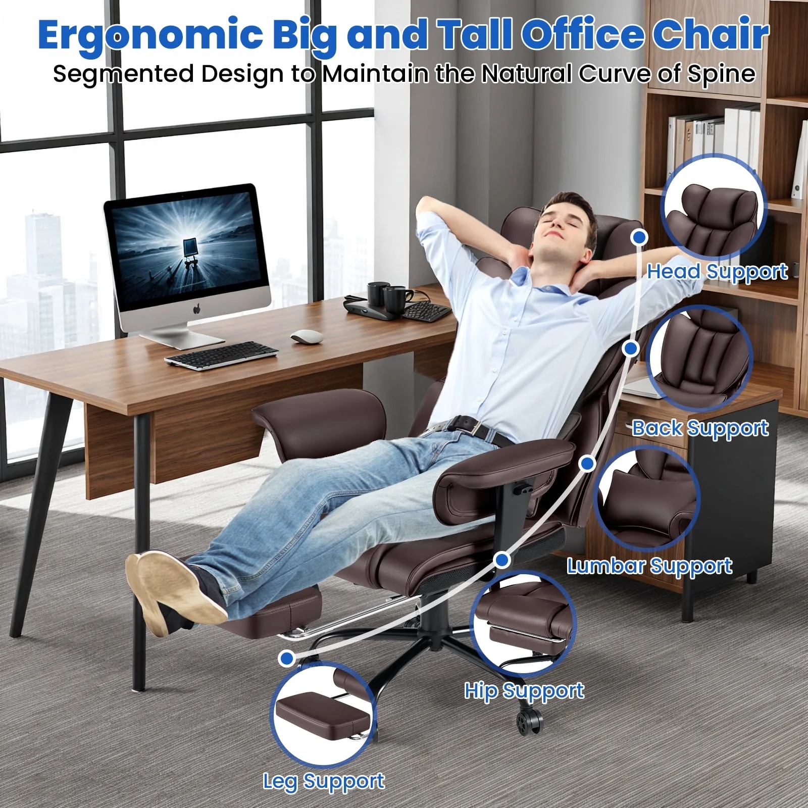Hoffree Big and Tall Fabric Office Chair 450lbs, Executive Desk Chair with Massage Ergonomic  Computer Chair with Footrest Reclining Desk Office Chair with Lumbar Support for Home Office