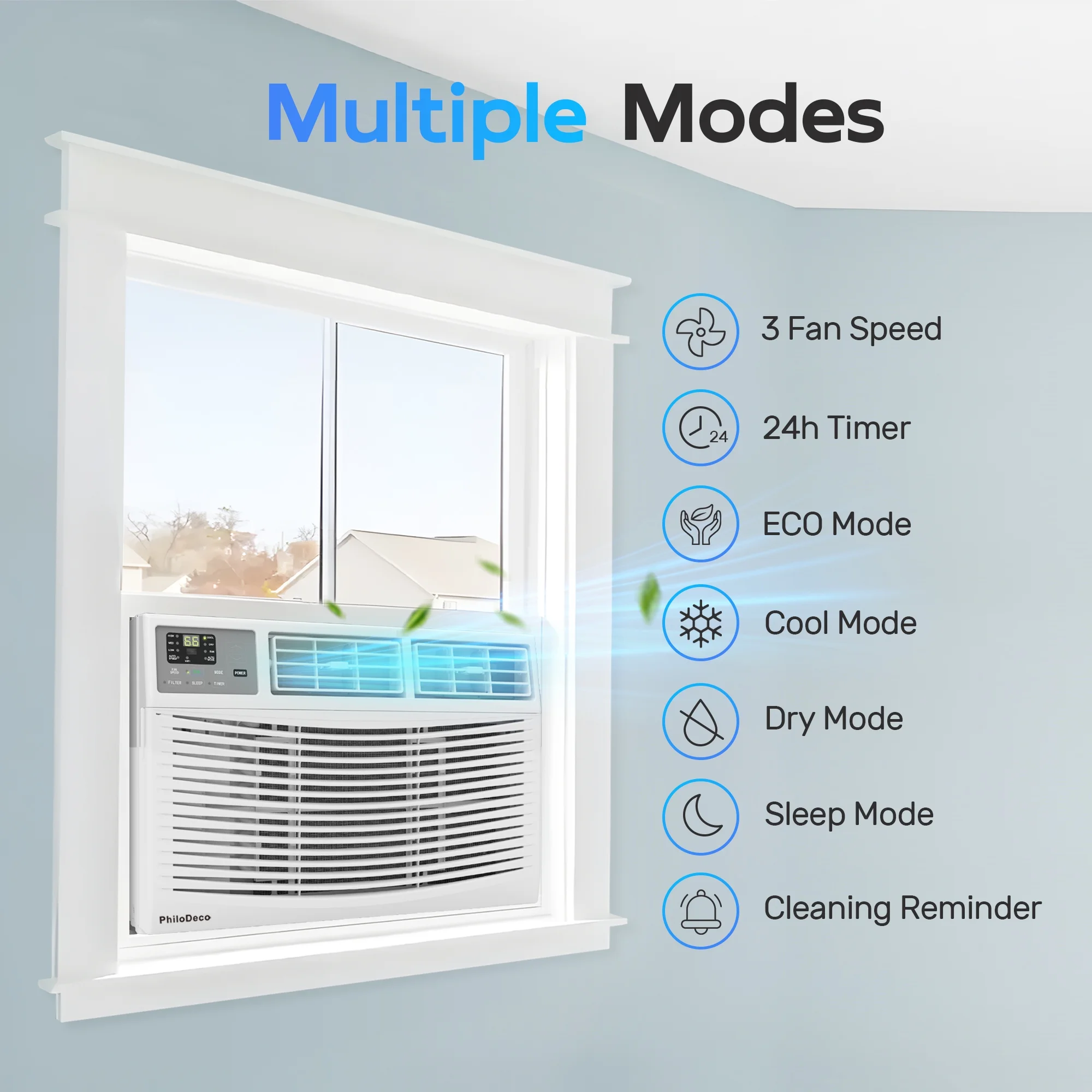 Window Air Conditioner 8000 BTU  350 Sq. ft. Intelligent, LED Display Screen, with Remote Control,Ac Can Be Used as a Dehumidifier/Fan, Operates Quietly, Energy-Saving. Timer/Sleep and ECO