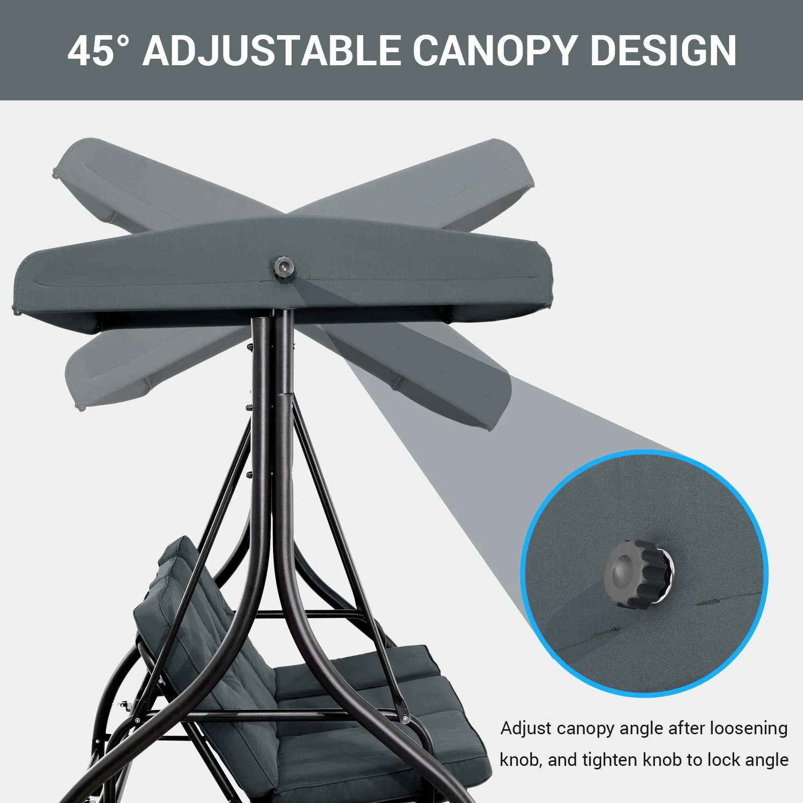 Pirecart 3 Person Patio Porch Swing Outdoor Converting Swing Glider Hammock with Adjustable Canopy, Cushions, Red