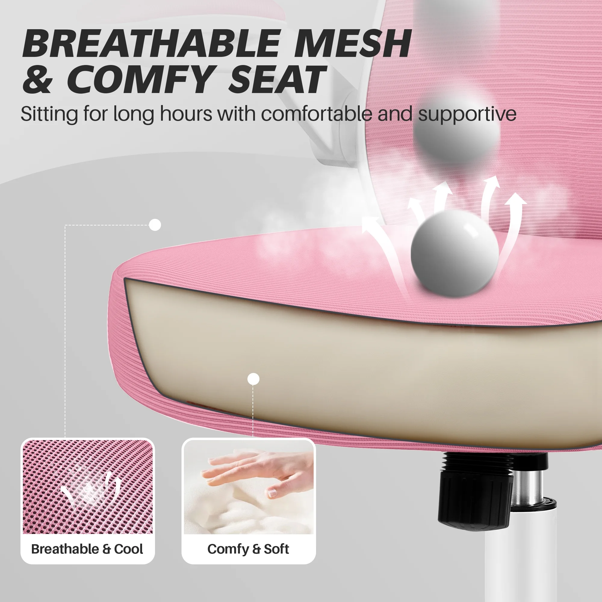 COOLHUT Ergonomic Office Chair, 400LBS Task Chair, Comfort Desk Chair with Adjustable Lumbar Support and Flip up Arms, Black