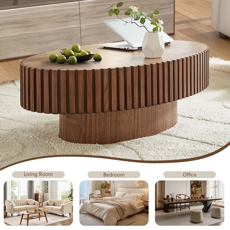 FFH 43.7 inch Oval Coffee Table for Living Room,Handcraft Rustic Corner Coffee Table Nature Wood Relief Sturdy Pedestal for Apartmen,Side Table Centre Table,Nature Wood