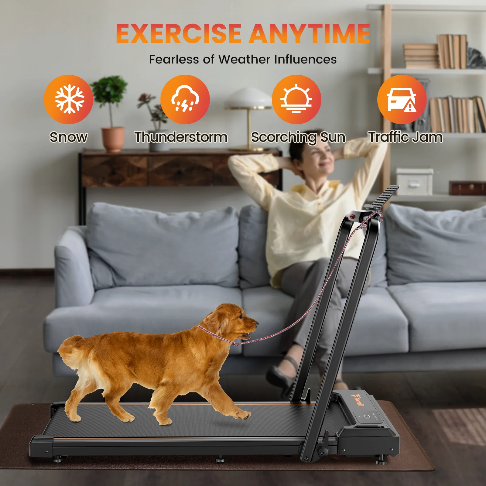 Treadmill 2 in 1 for Home/Office,Patbrela 300 Lbs Walking Pad Treadmill with HandleBar,Under Desk Treadmill with Mat, Touch Control,LED Display & Remote Control