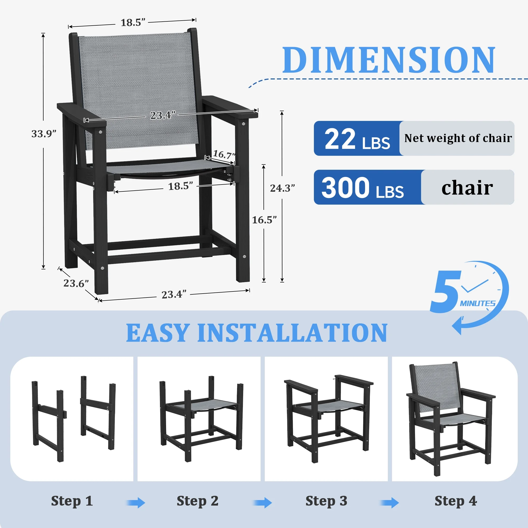 SERWALL Outdoor HDPE Dining Table Set, 7-Piece Outdoor Dining Table Sets with Umbrella Hole, Grey