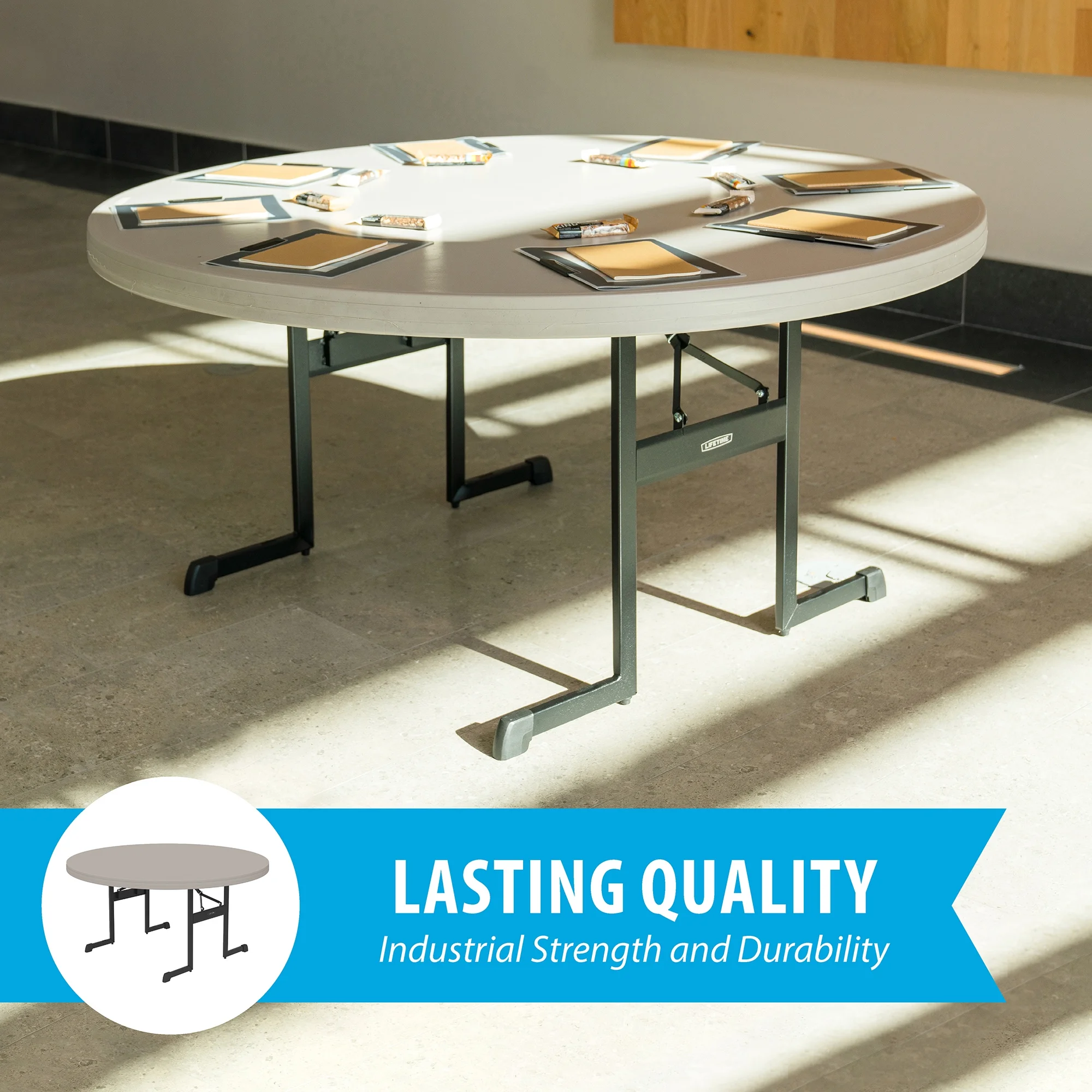 Lifetime 60 Inch Round Folding Table for Indoor and Outdoor Use, Professional Grade, Putty Color