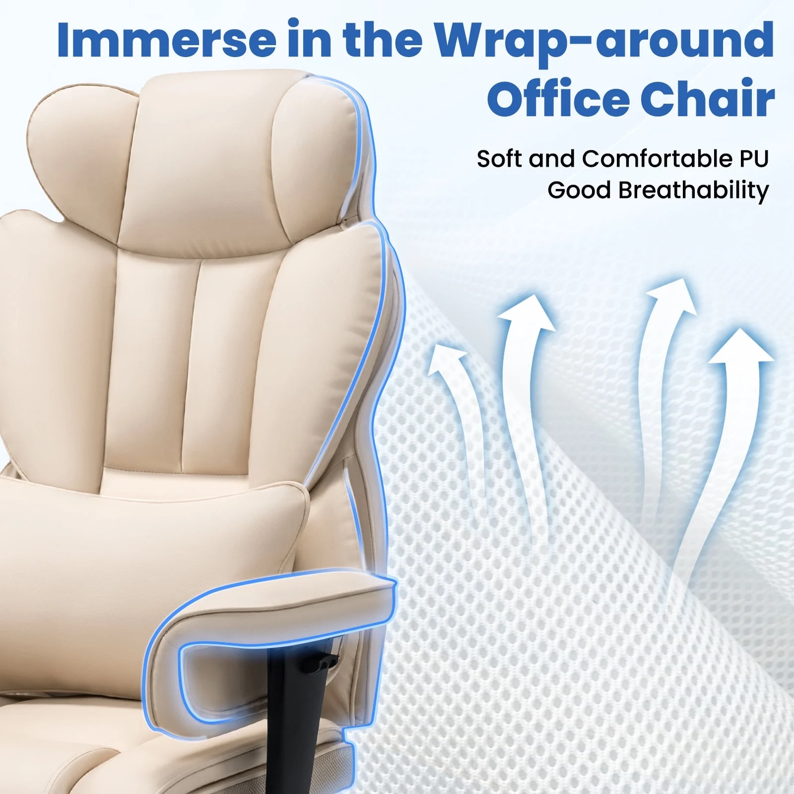 Hoffree Big and Tall Fabric Office Chair 450lbs, Executive Desk Chair with Massage Ergonomic  Computer Chair with Footrest Reclining Desk Office Chair with Lumbar Support for Home Office