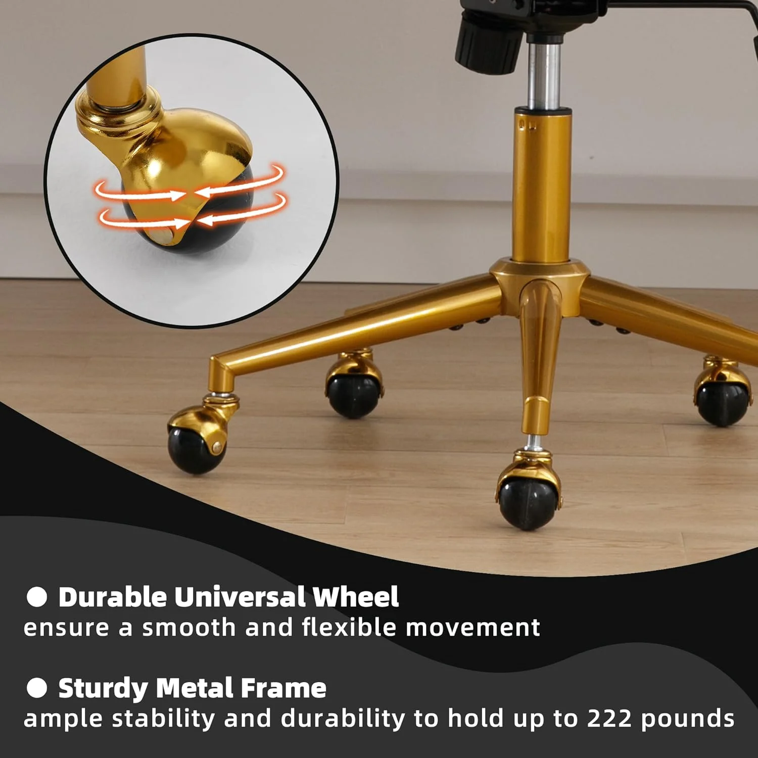 Westice Home Office Desk Chairs, Velvet Task Chair, Height Adjustable Swivel Vanity Chair with Golden Base for Vanity Study, Living Room Computer Room, Beige