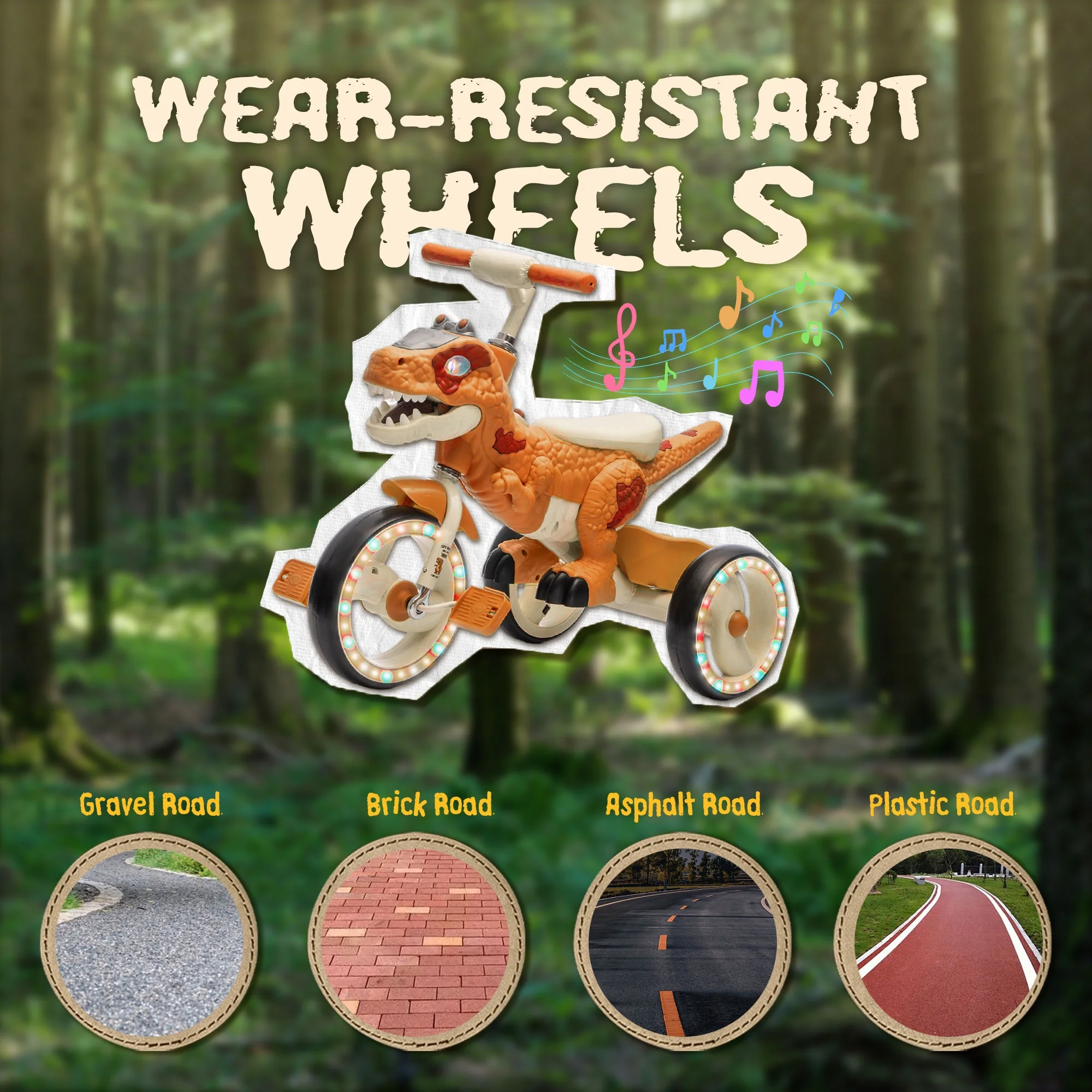 Xuanlur Kids Ride on Dinosaur Tricycle, Toddlers Kid Trike with Wide Flash Wheels, Anti-Slip Pedals, Rear Basket, Music & LED Lights, Toddler Bike Toys Gift for 3-6 Year Old Boys & Girls (Green)