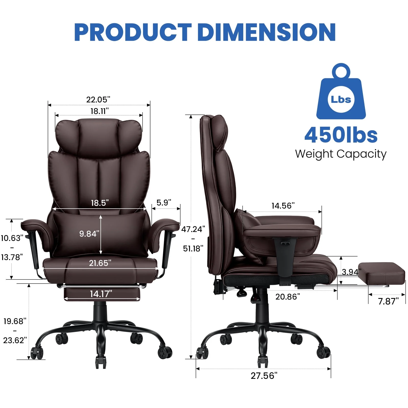 Hoffree Big and Tall Fabric Office Chair 450lbs, Executive Desk Chair with Massage Ergonomic  Computer Chair with Footrest Reclining Desk Office Chair with Lumbar Support for Home Office