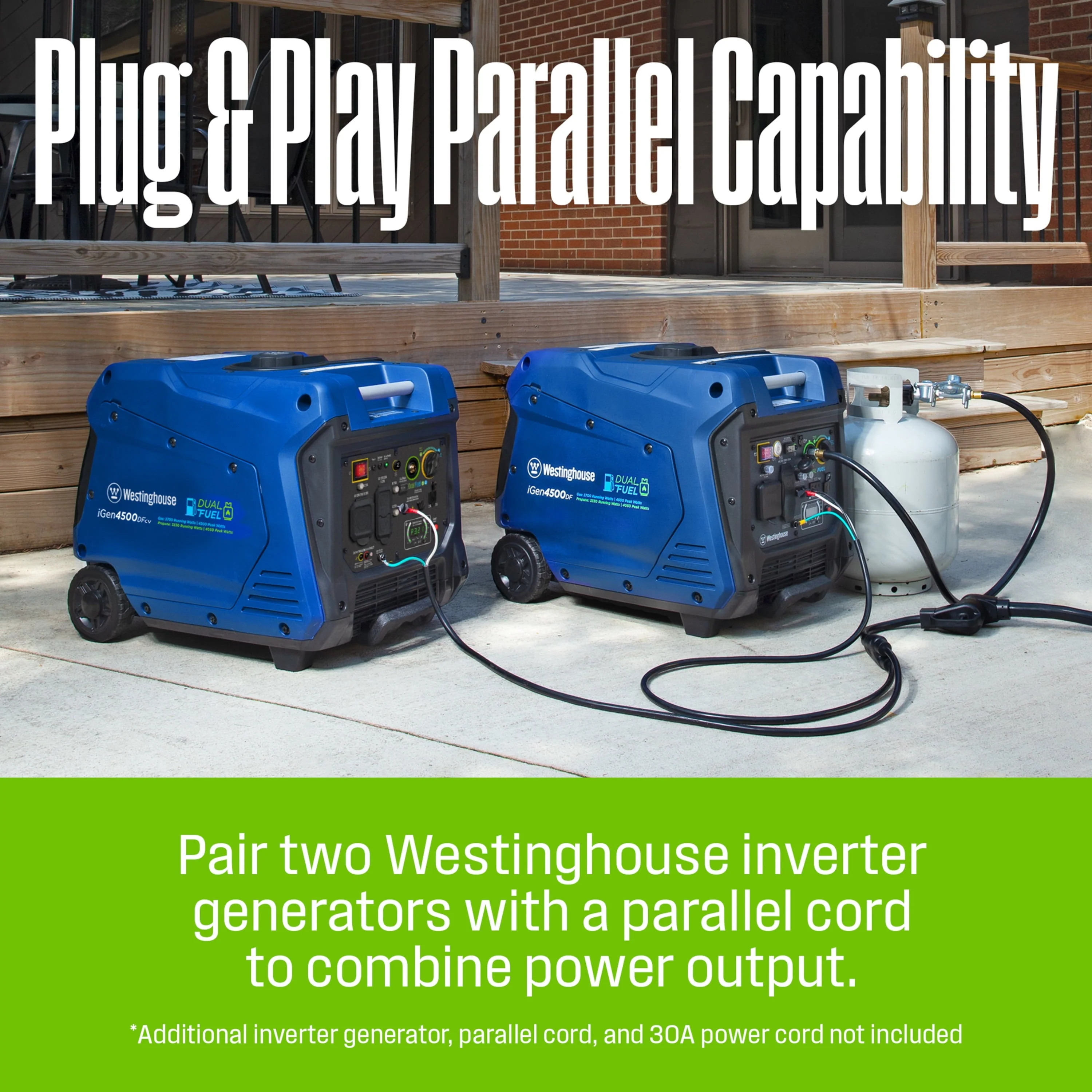 Westinghouse 4500 Peak Watt Portable Dual Fuel Inverter Generator, Recoil Start, Gas/Propane