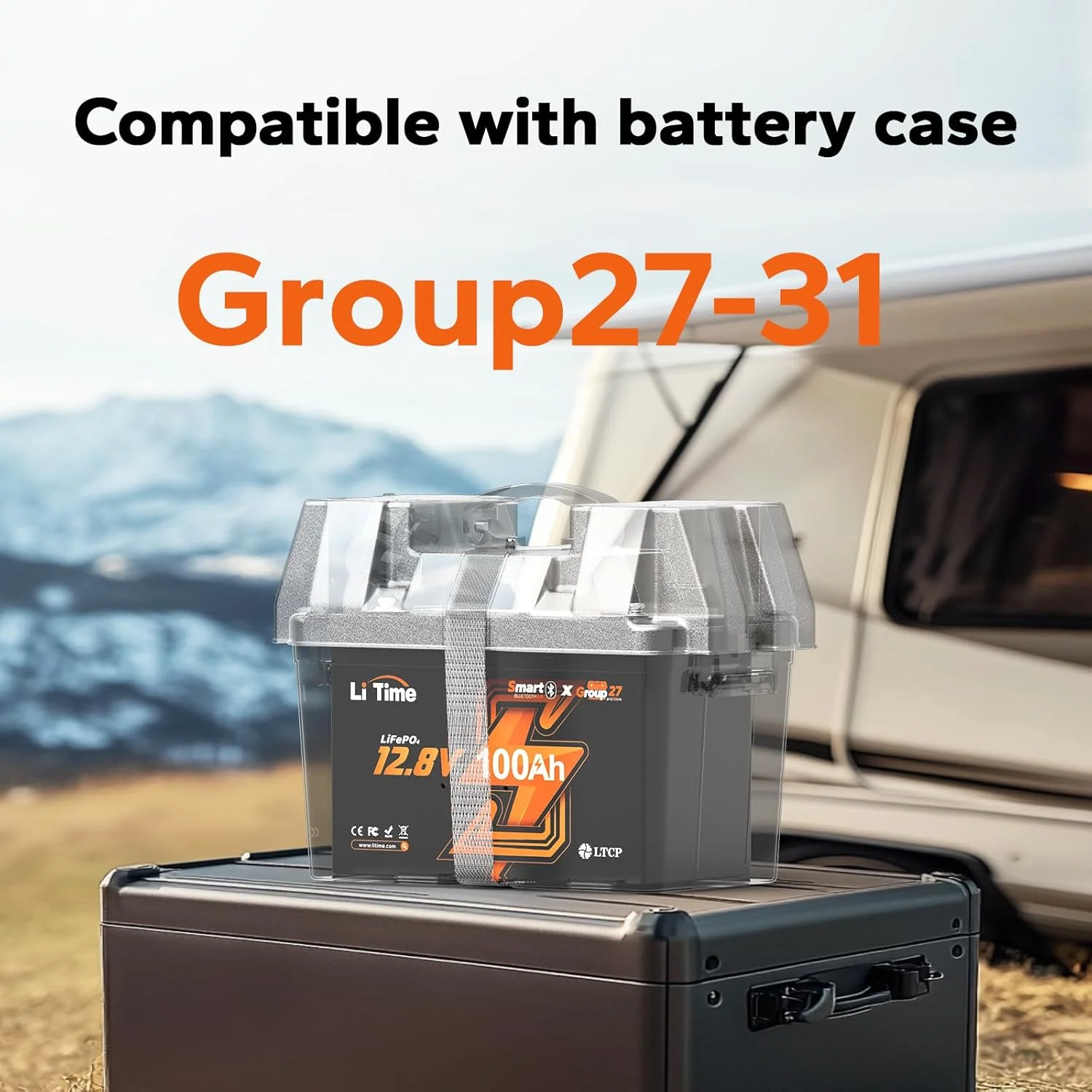 LiTime 12V 100Ah Group 27 Bluetooth LiFePO4 Battery with 14.6V 20A Charger 100A BMS for RV, Solar System, Trolling Motors