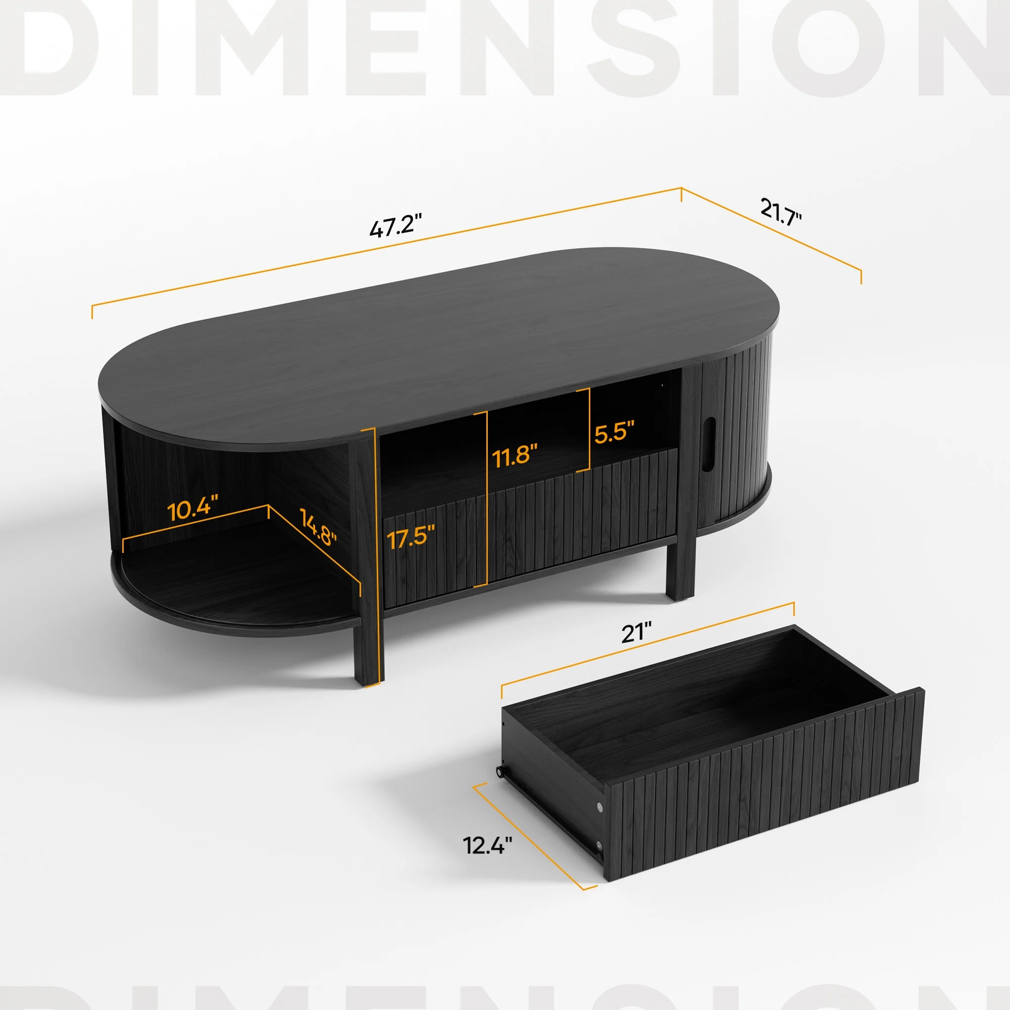 MARNUR Coffee Table with Storage, Tambour Sliding Door, Open Shelf, Mid Century Modern Center Table with Drawer for Living Room, Walnut