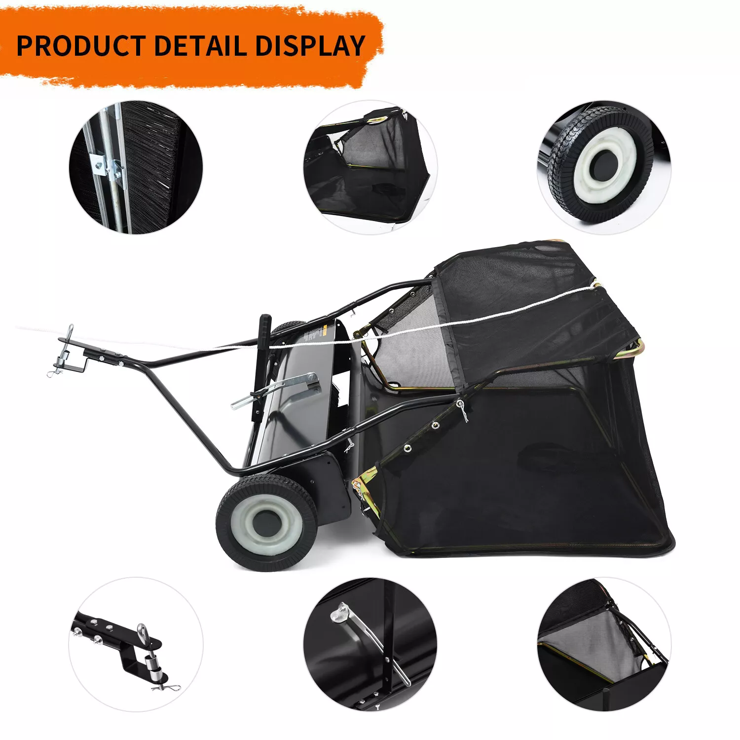 Dextrus 42 in Tow Behind Lawn Sweeper Leaf Collector for Garden Grass Lawn 12 Cu ft Capacity Tractor assembly
