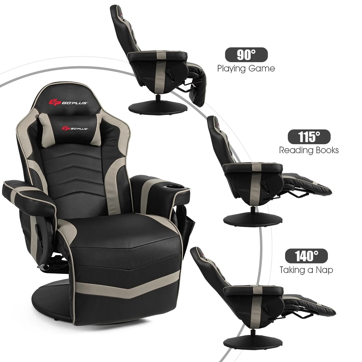 Goplus Massage Gaming Recliner Reclining Racing Chair Swivel Black