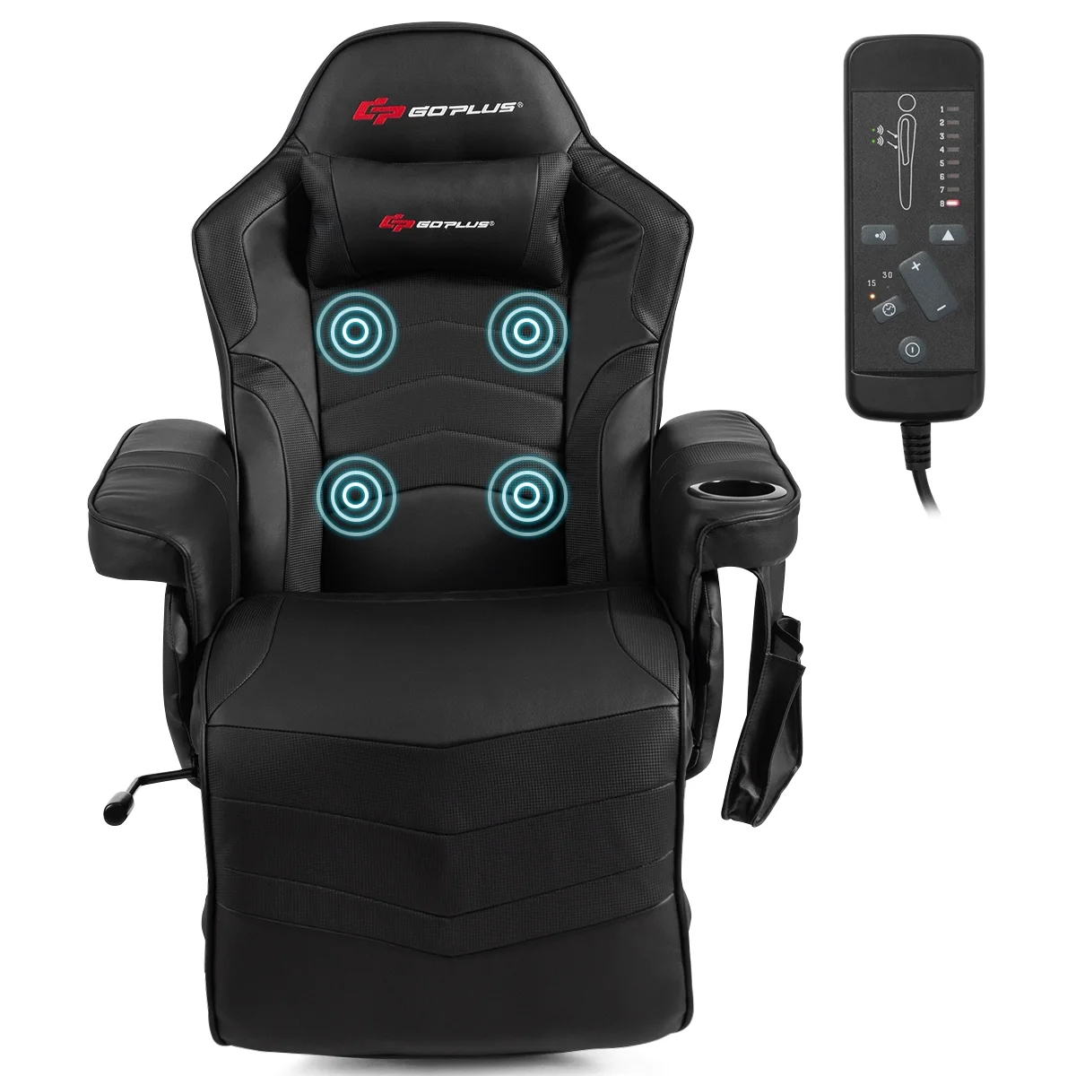 Goplus Massage Gaming Recliner Reclining Racing Chair Swivel Black