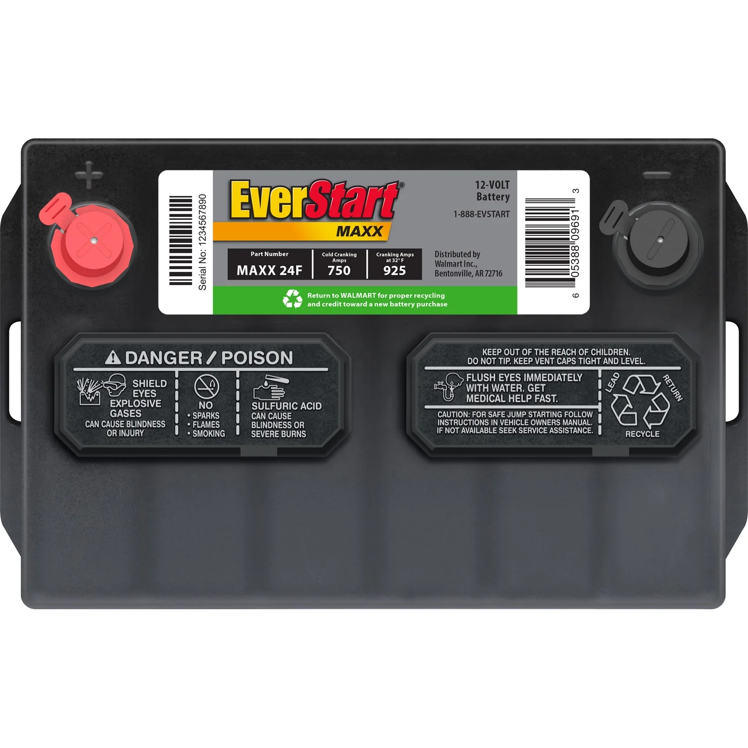 EverStart Maxx Lead Acid Automotive Battery, Group Size 24F 12 Volt, 750 CCA