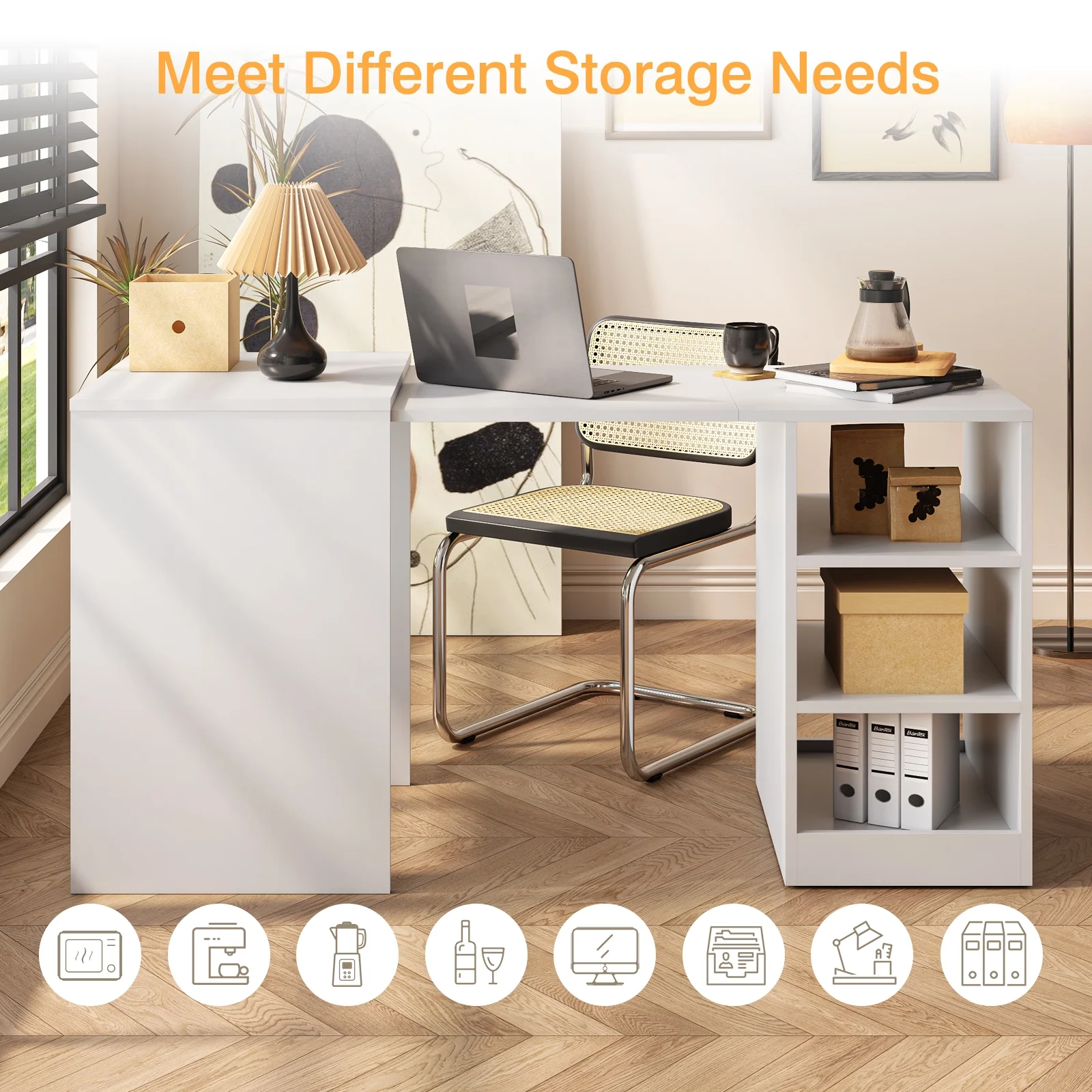 Tarnorci foldable desk Home Office compact desk with 3 Layer Storage Rack