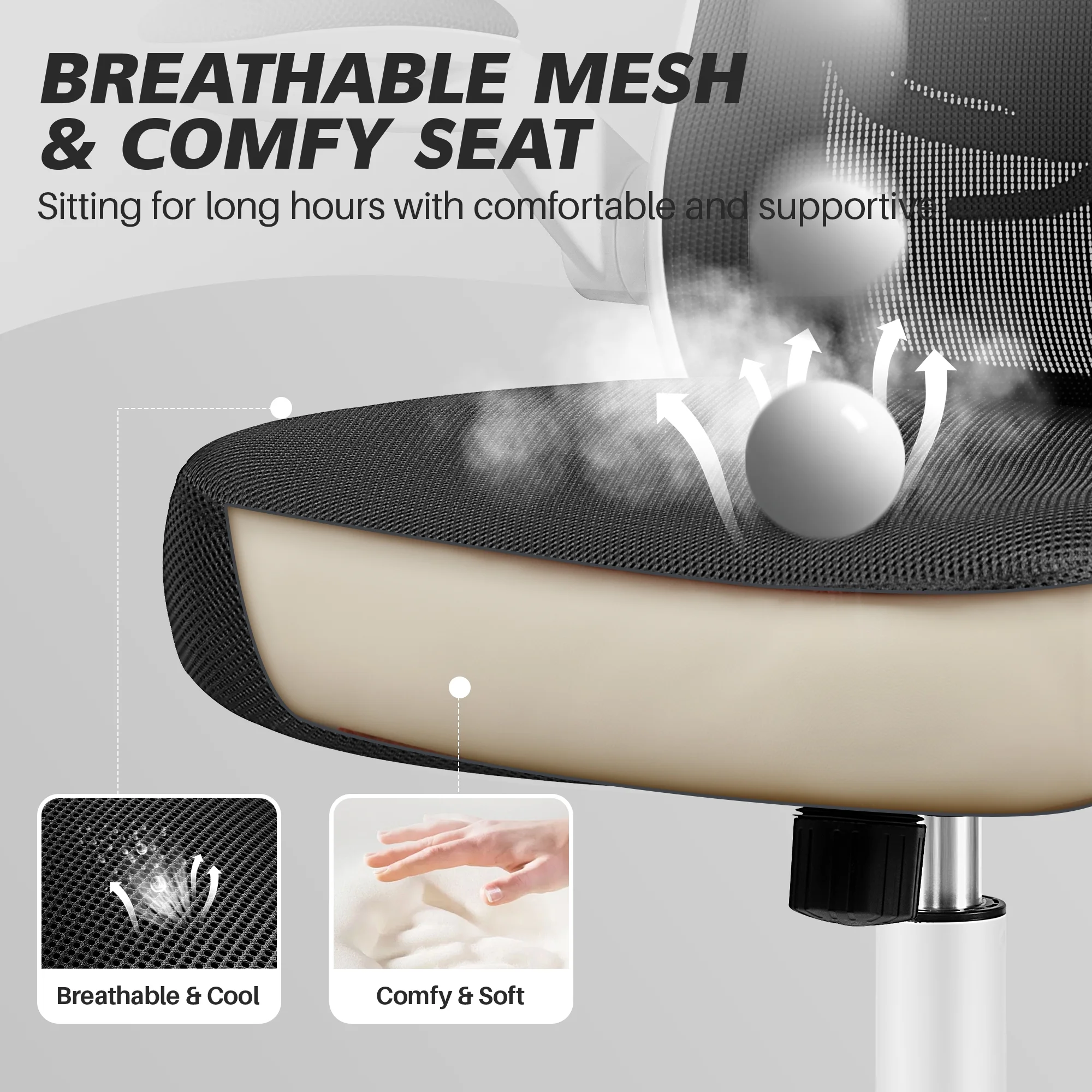 COOLHUT Ergonomic Office Chair, 400LBS Task Chair, Comfort Desk Chair with Adjustable Lumbar Support and Flip up Arms, Black