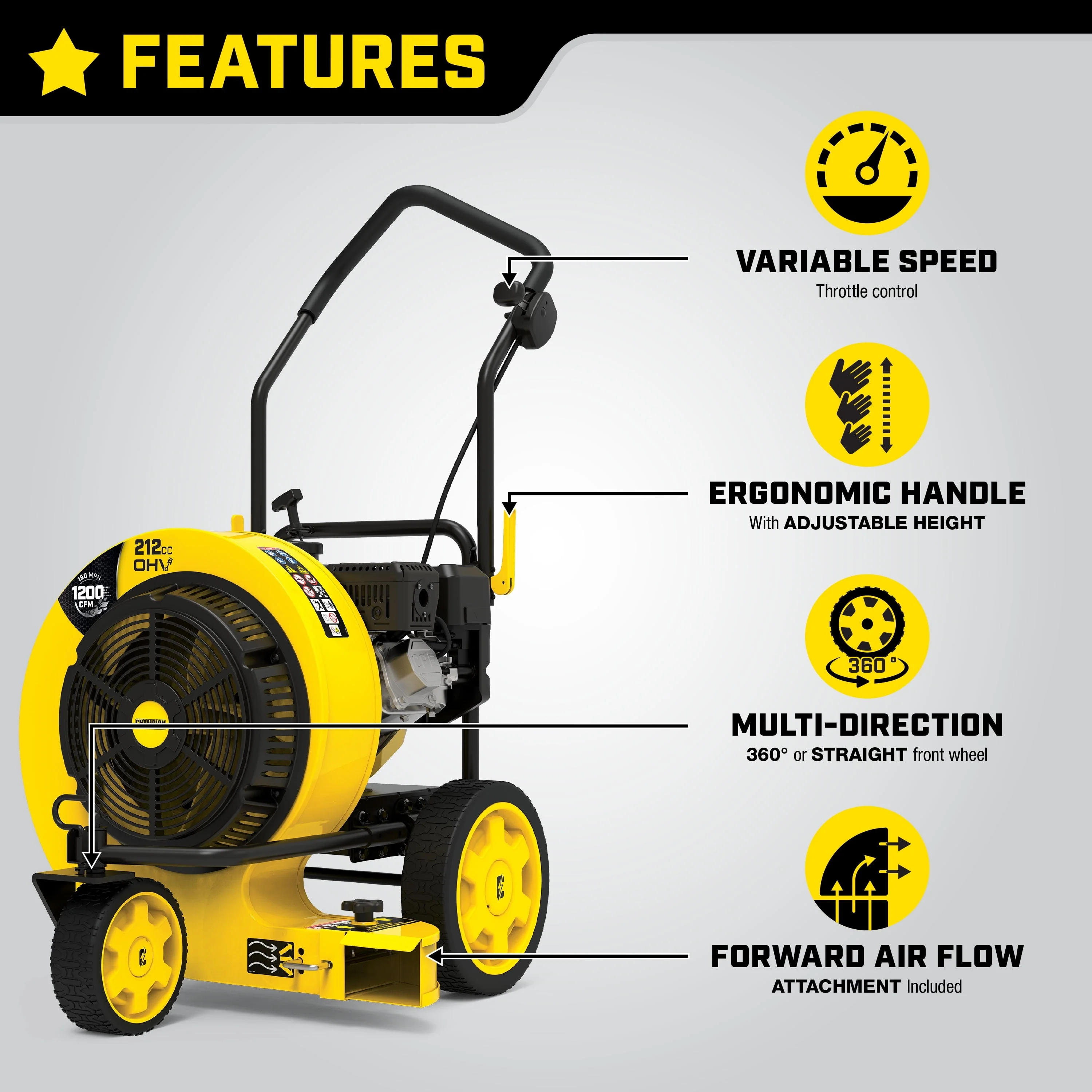 Champion Power Equipment 212cc 1200 CFM Walk Behind Leaf Blower